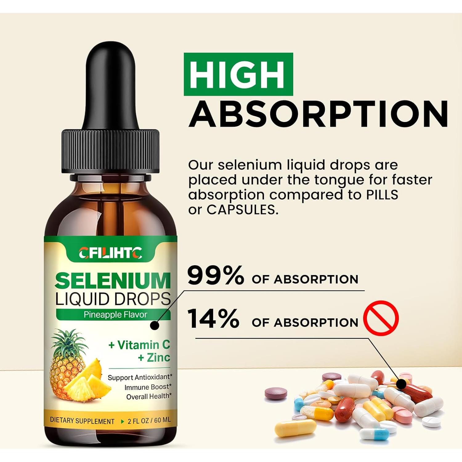 Gotas Líquidas de Selenio CFILIHTC 200mcg con Vitamina C y Zinc 59.15ml