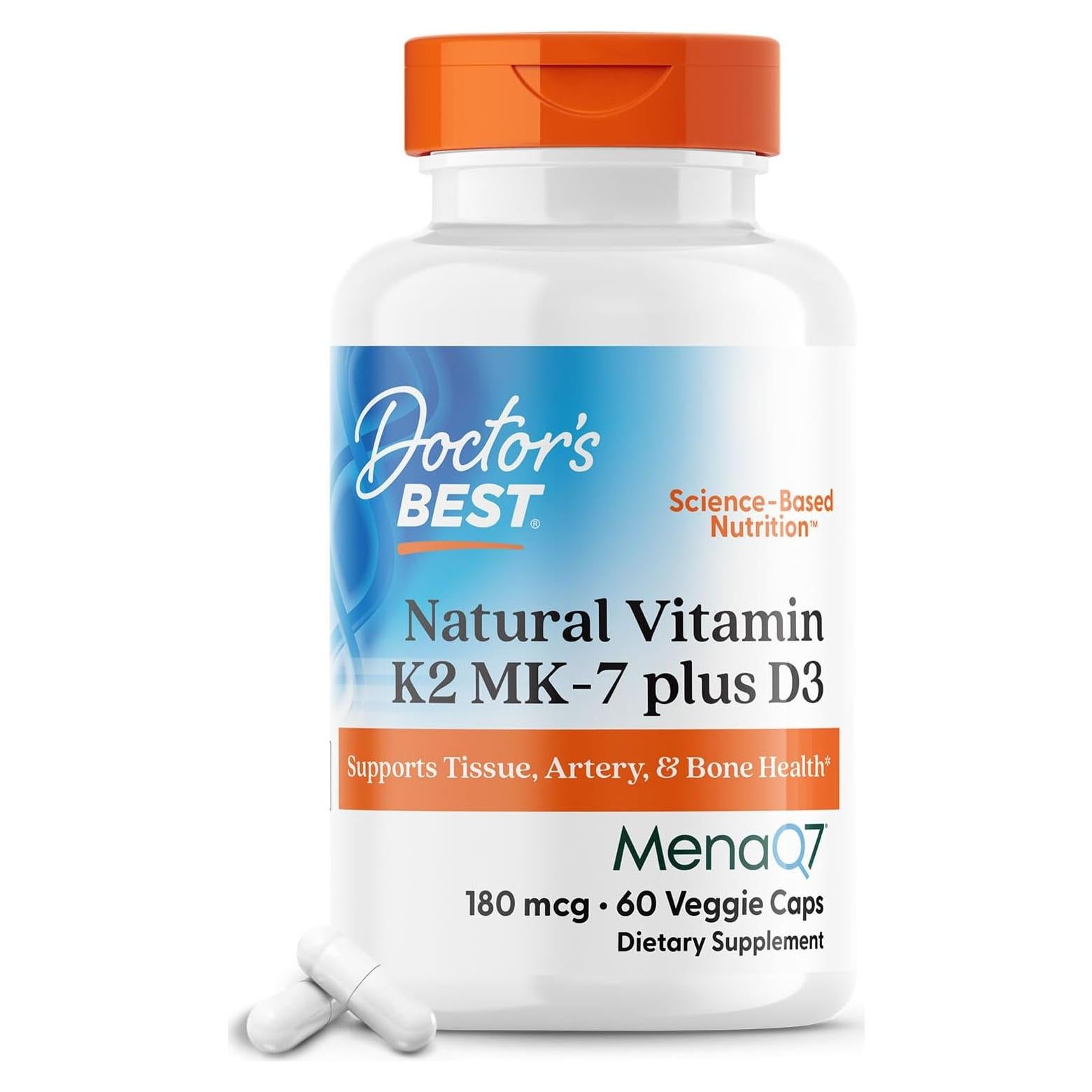 Vitaminas K2 MK-7 Plus D3 Doctor's Best 60 Cápsulas Vegetales