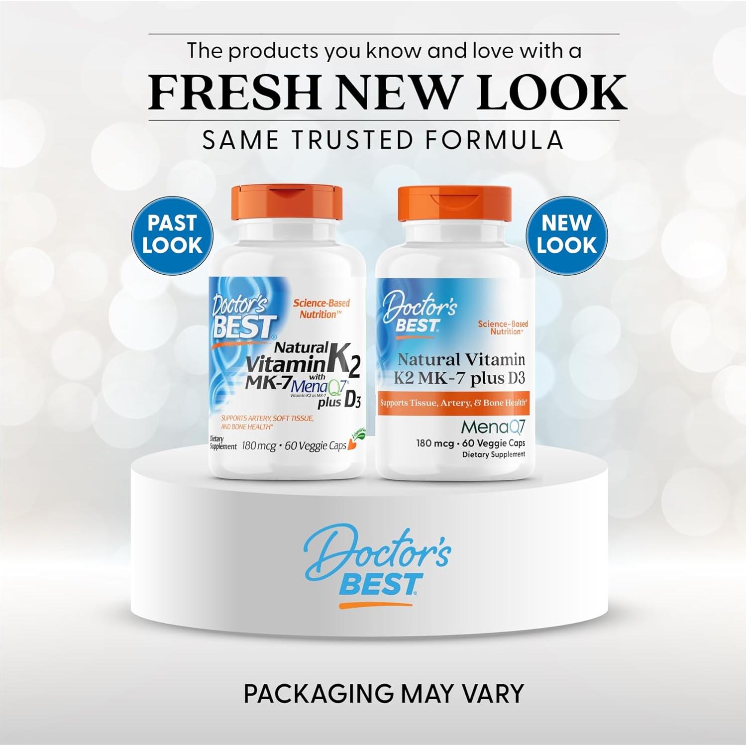 Vitaminas K2 MK-7 Plus D3 Doctor's Best 60 Cápsulas Vegetales