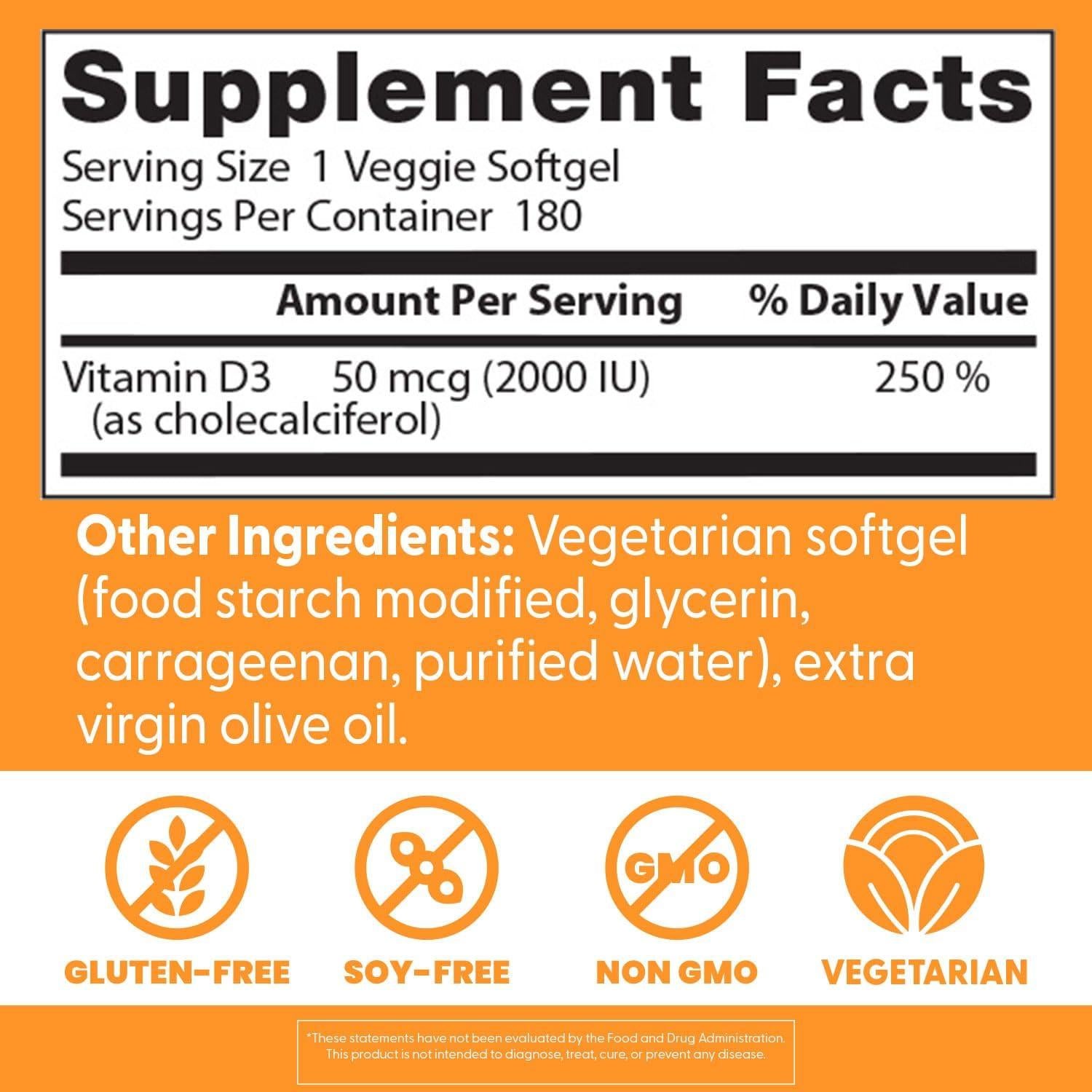 Vitamina D3 2000 UI Doctor's Best 180 Cápsulas Vegetales