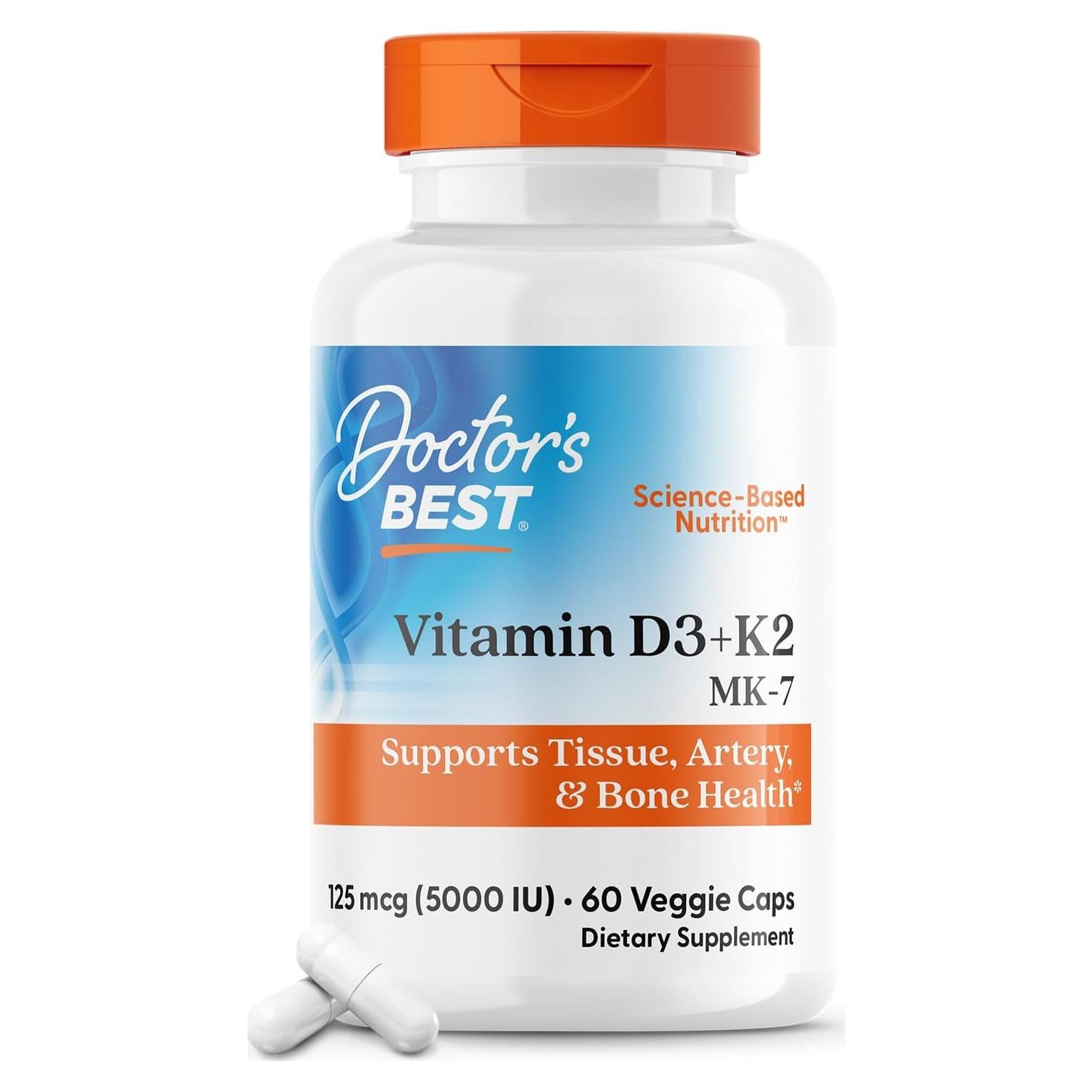 Vitamina D3 5000 UI + K2 MK-7 Doctor's Best 60 Cápsulas