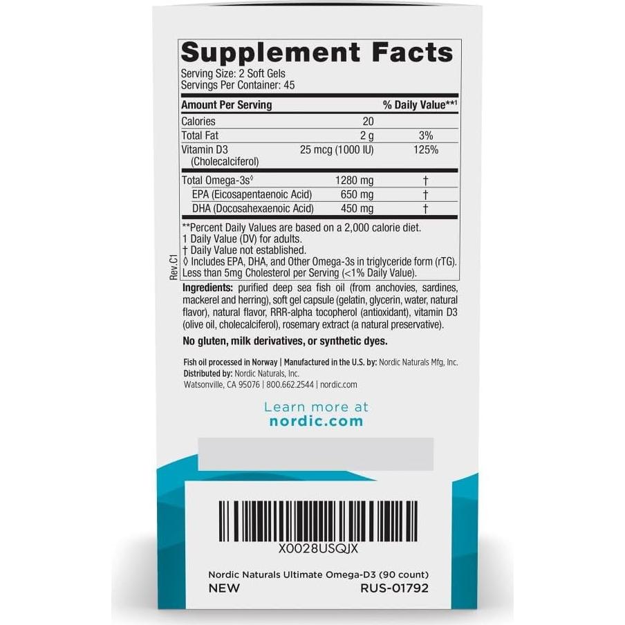 Omega-D3 Ultimate Nordic Naturals 90 Gelatinas Blandas 1280 mg