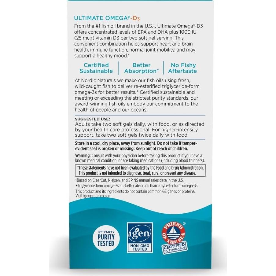 Omega-D3 Ultimate Nordic Naturals 90 Gelatinas Blandas 1280 mg