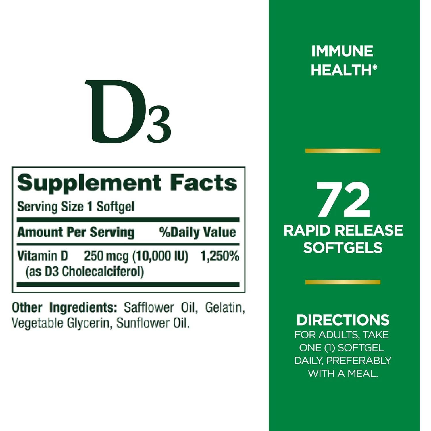 Vitamin D3 Nature's Bounty 10000UI 72 geles blandos