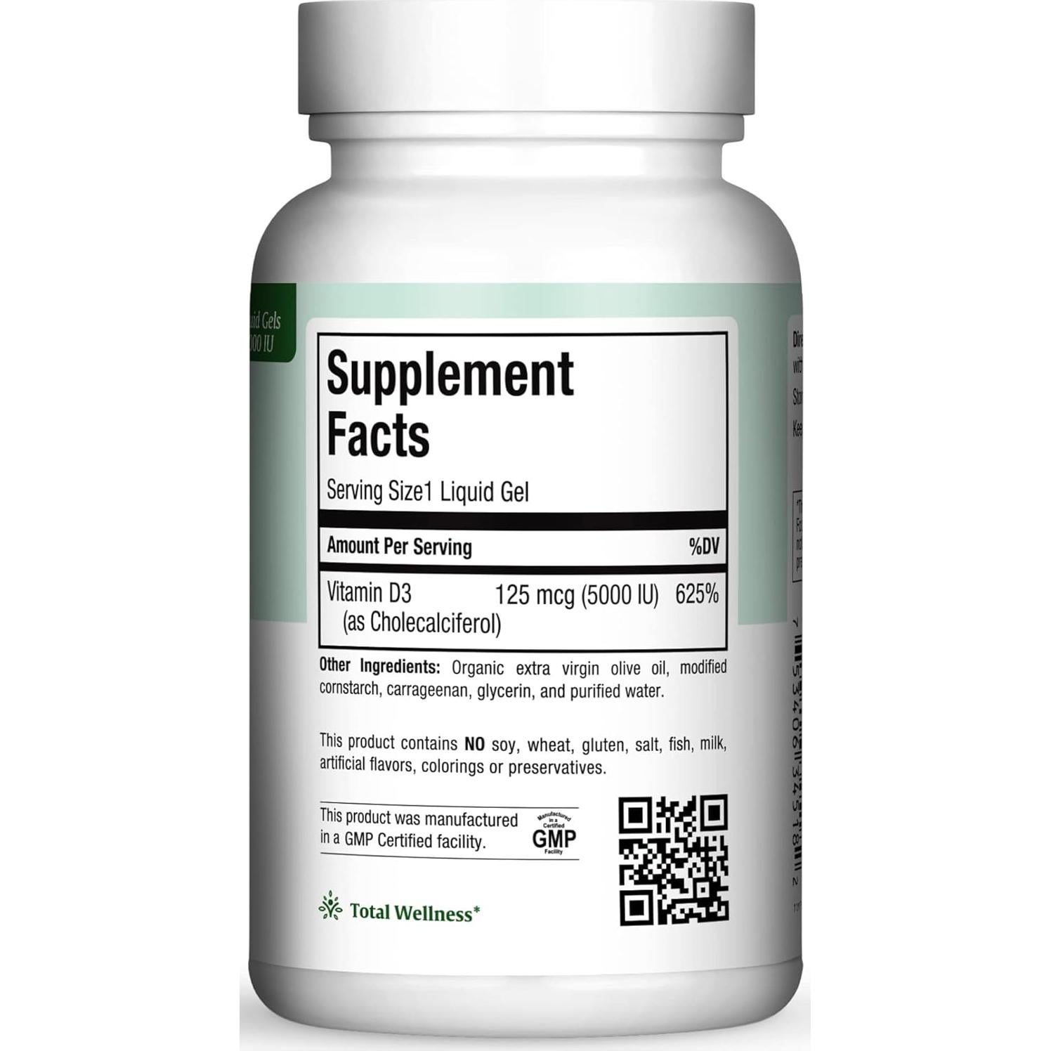 Maxi Health D3 5000 UI - Vitamina D3 Natural - 180 Cápsulas