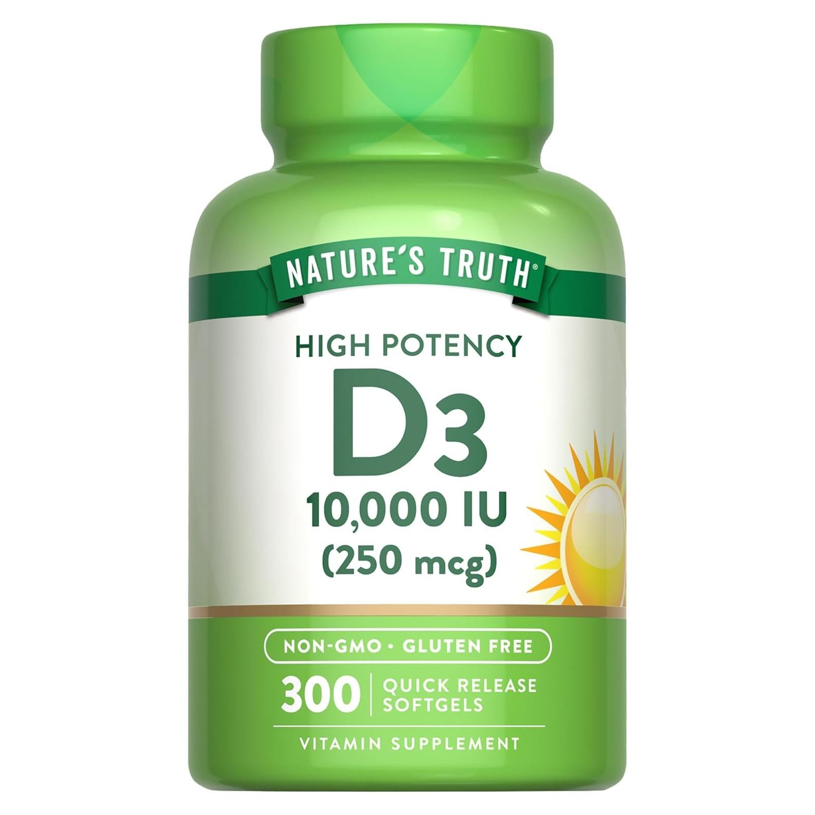 Suplemento Vitamina D3 10000 UI Nature's Truth 300 Softgels