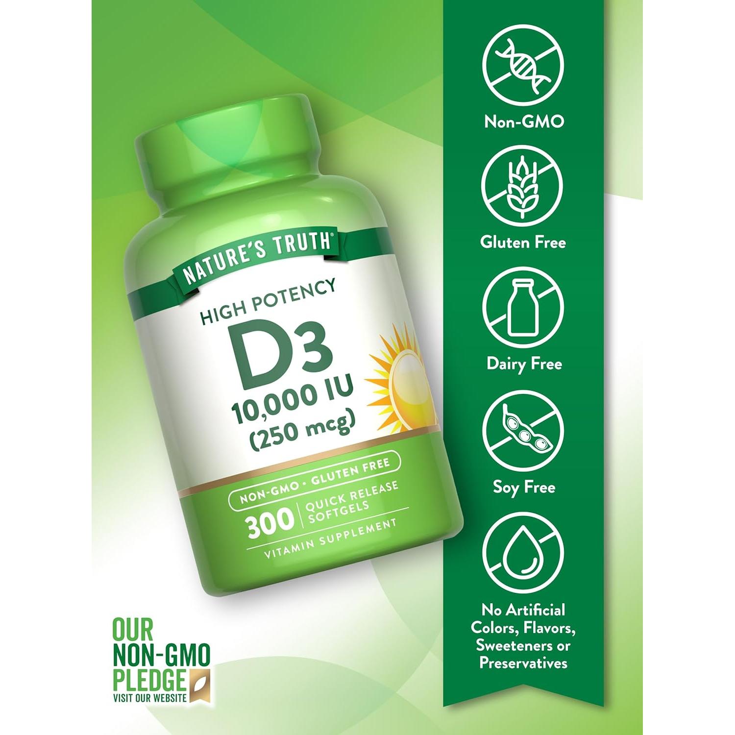 Suplemento Vitamina D3 10000 UI Nature's Truth 300 Softgels
