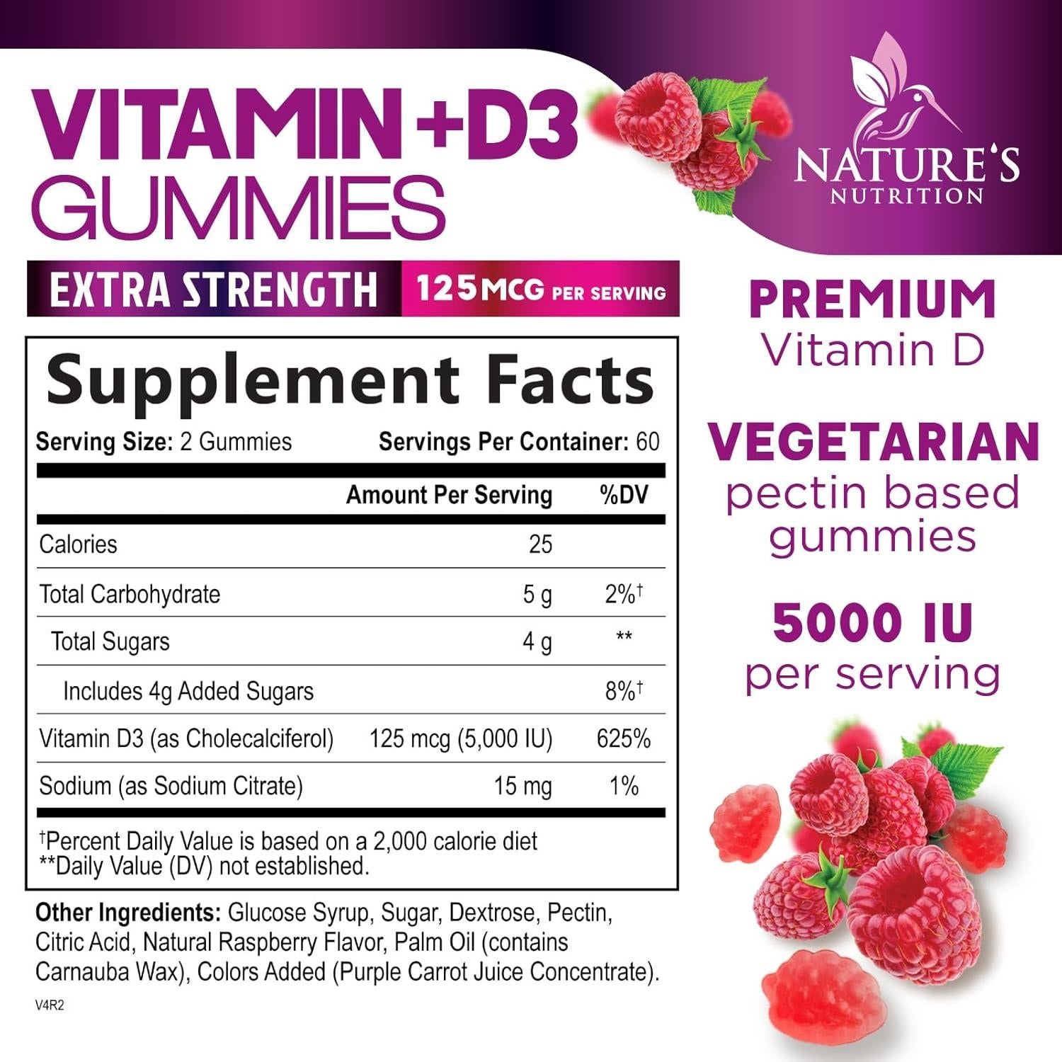 Suplemento Vitamina D3 Gummy 5000 IU Nature's Nutrition - 120 Gomas