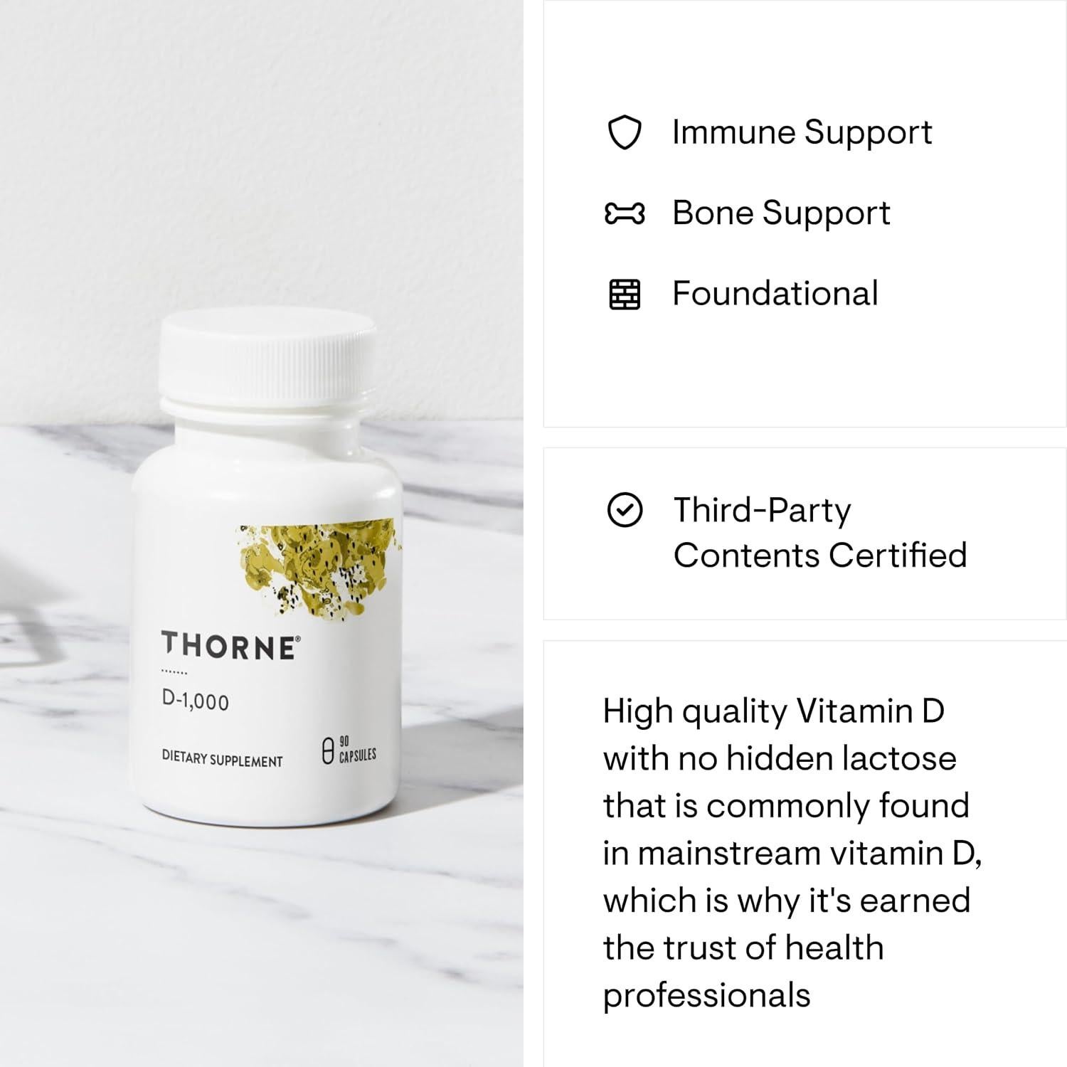 Suplemento de Vitamina D3 Thorne 1,000 UI - 90 Cápsulas