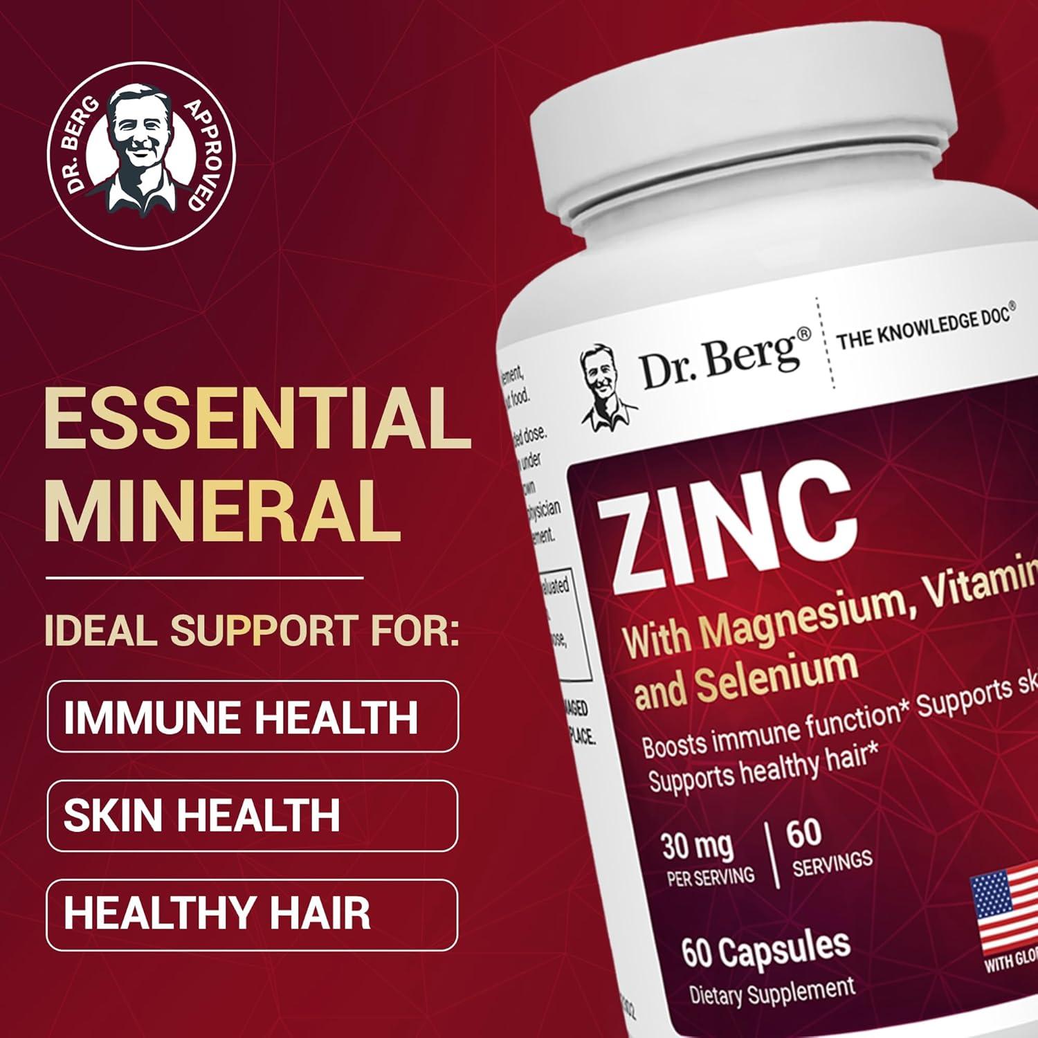 Suplemento de Zinc Dr. Berg 30mg con Magnesio y Vitamina D3 - 60 Cápsulas