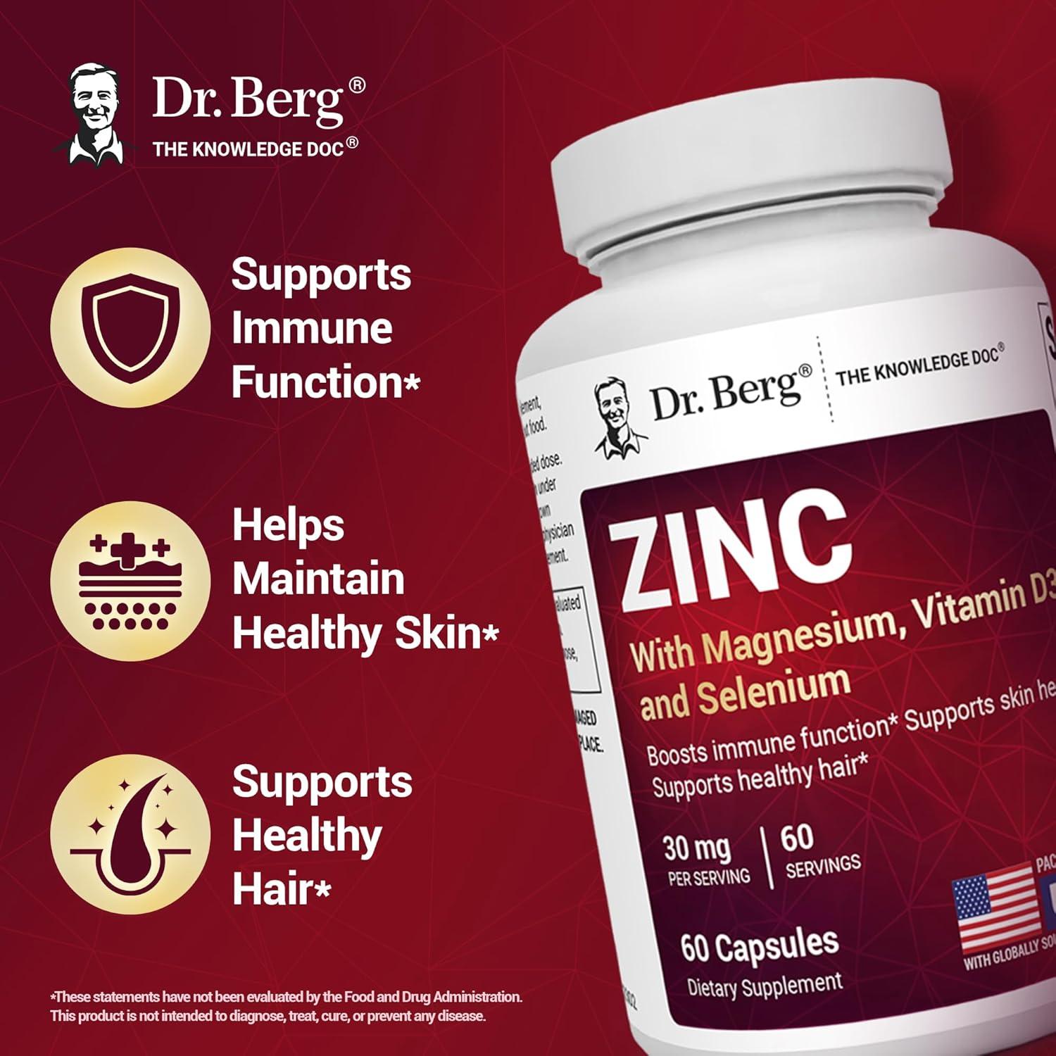 Suplemento de Zinc Dr. Berg 30mg con Magnesio y Vitamina D3 - 60 Cápsulas