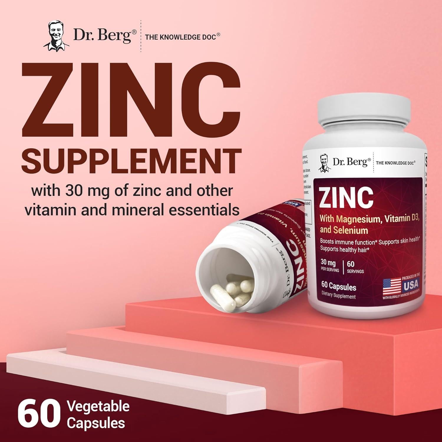 Suplemento de Zinc Dr. Berg 30mg con Magnesio y Vitamina D3 - 60 Cápsulas