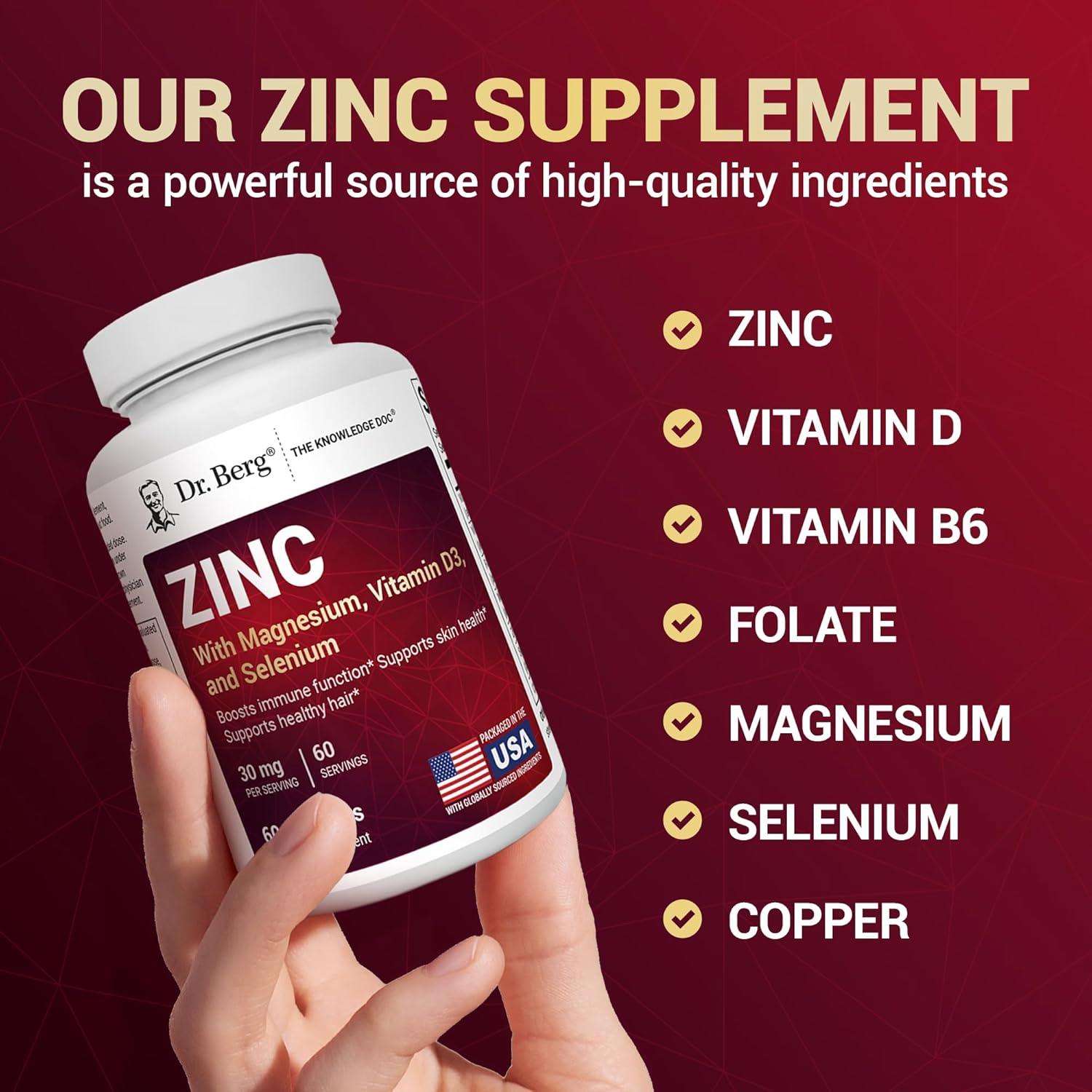 Suplemento de Zinc Dr. Berg 30mg con Magnesio y Vitamina D3 - 60 Cápsulas
