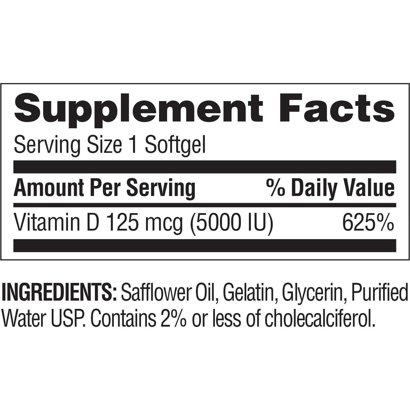 Vitamina D3 5000 IU Maravilla de la Naturaleza 360 Cápsulas