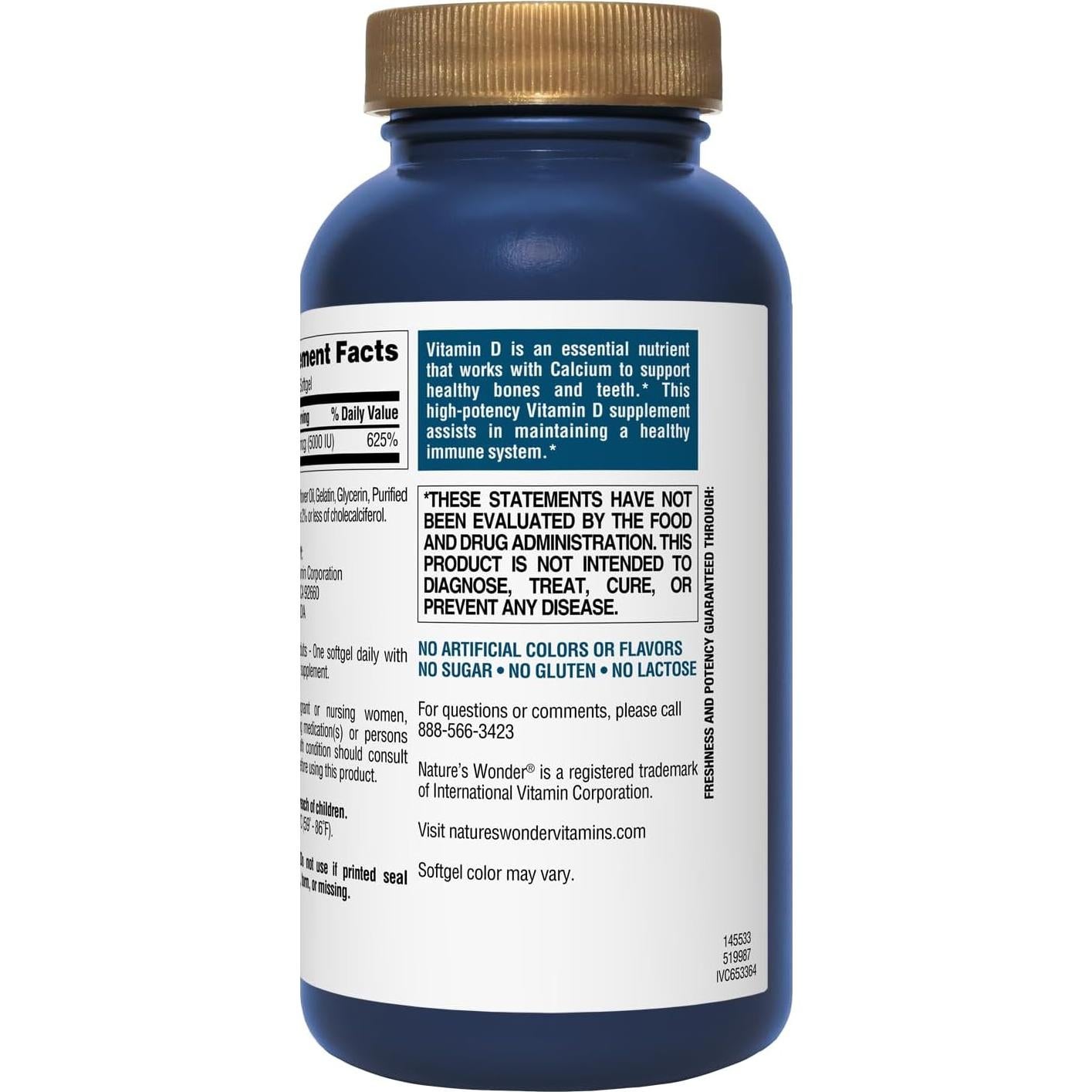 Vitamina D3 5000 IU Maravilla de la Naturaleza 360 Cápsulas