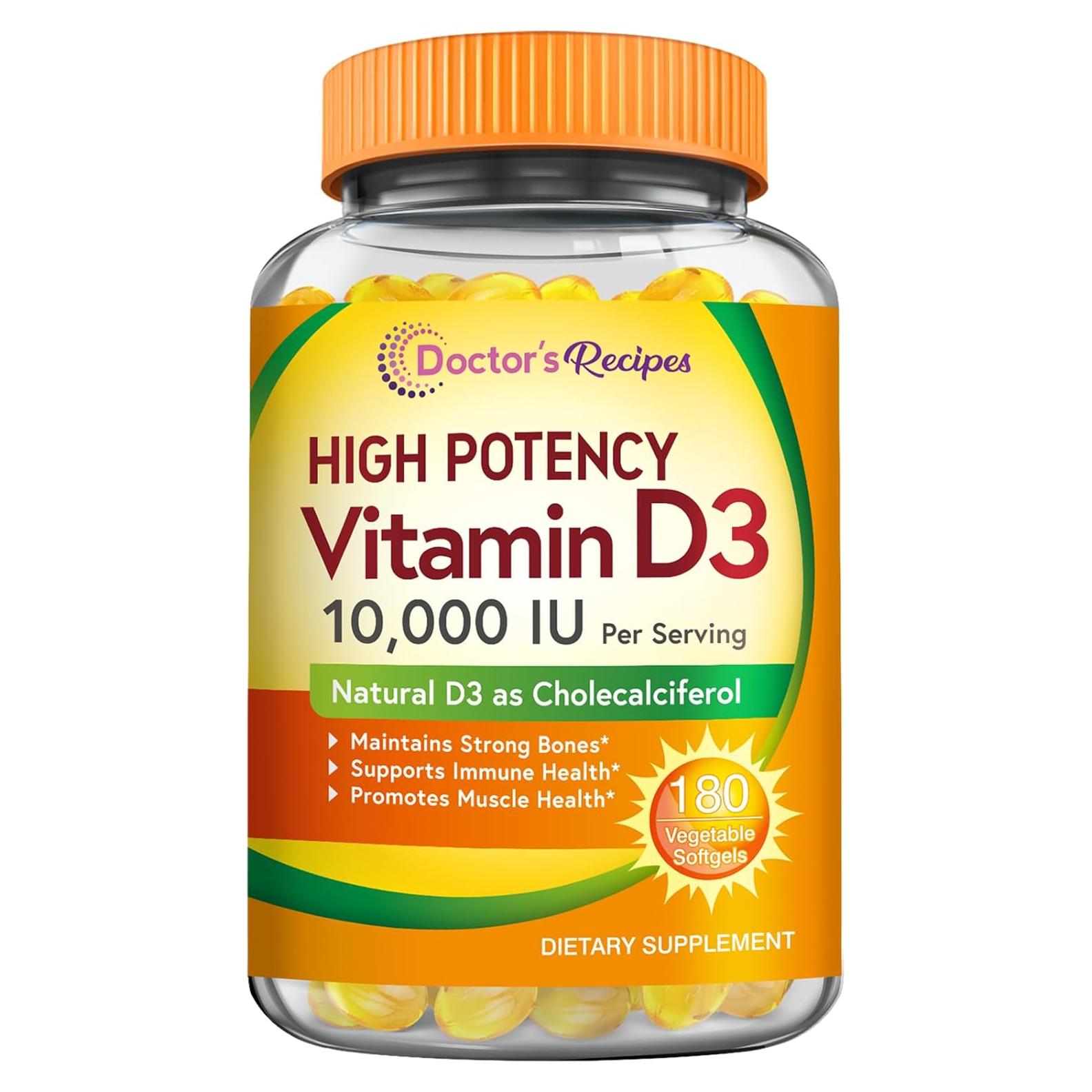 Vitamina D3 10000 UI Recetas del Doctor - 180 Cápsulas Vegetarianas