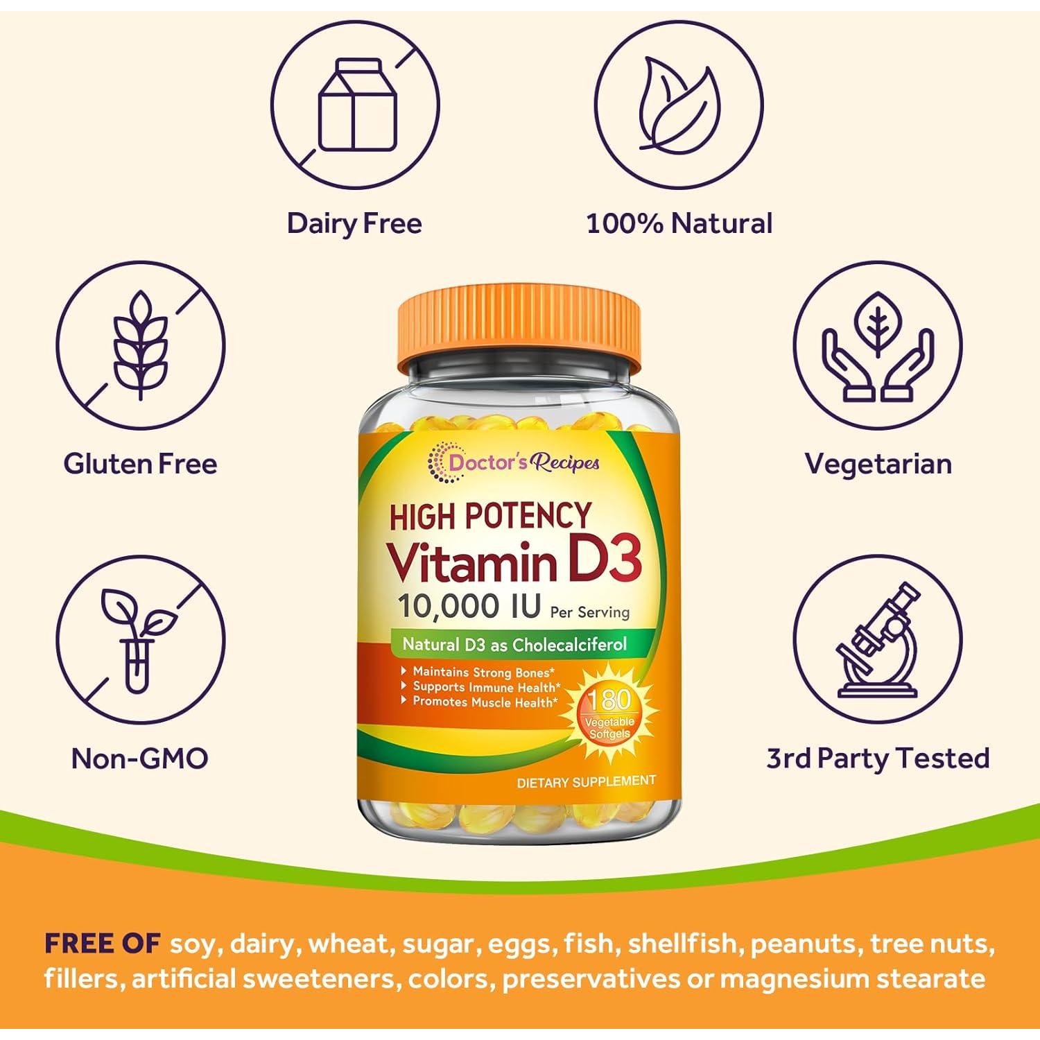 Vitamina D3 10000 UI Recetas del Doctor - 180 Cápsulas Vegetarianas