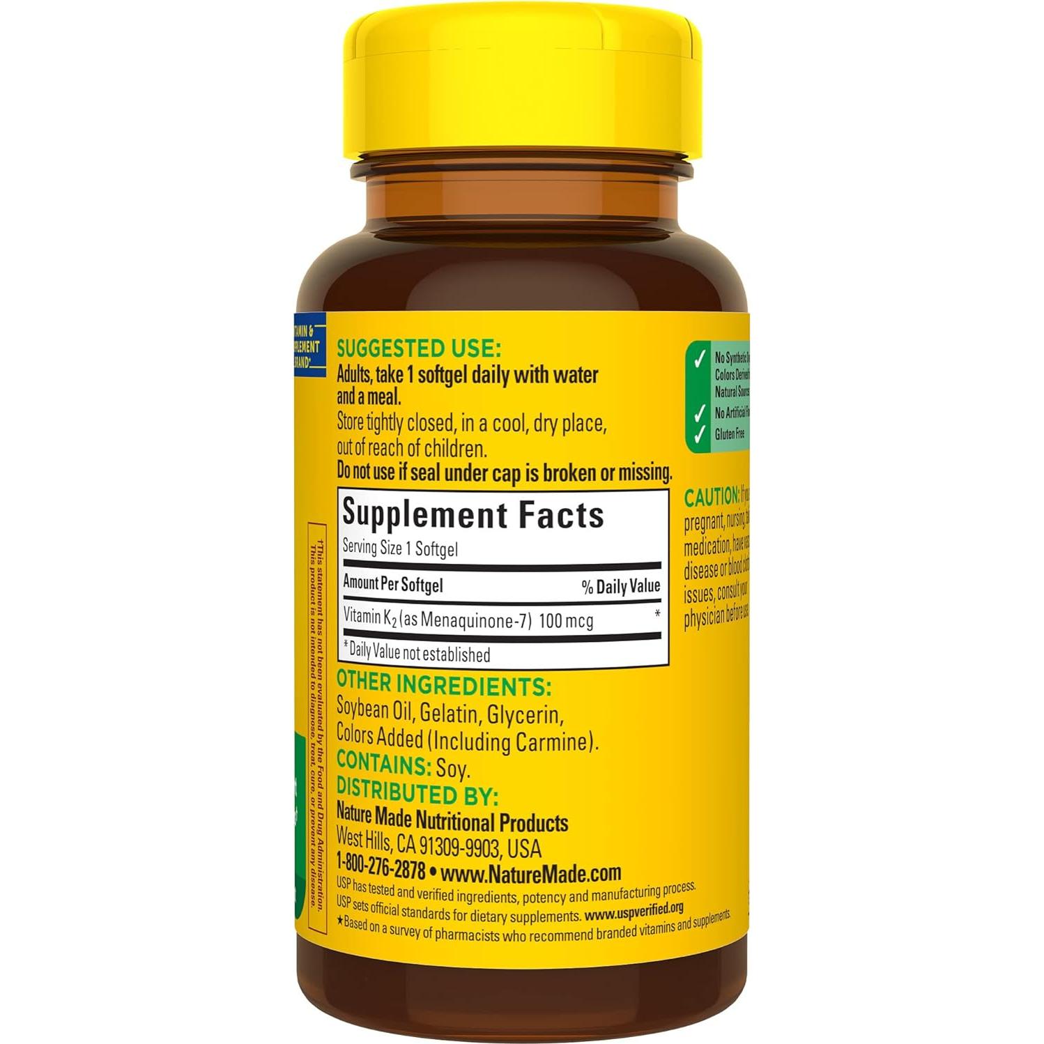 Suplemento Vitamina K2 100 mcg Nature Made 30 Softgels