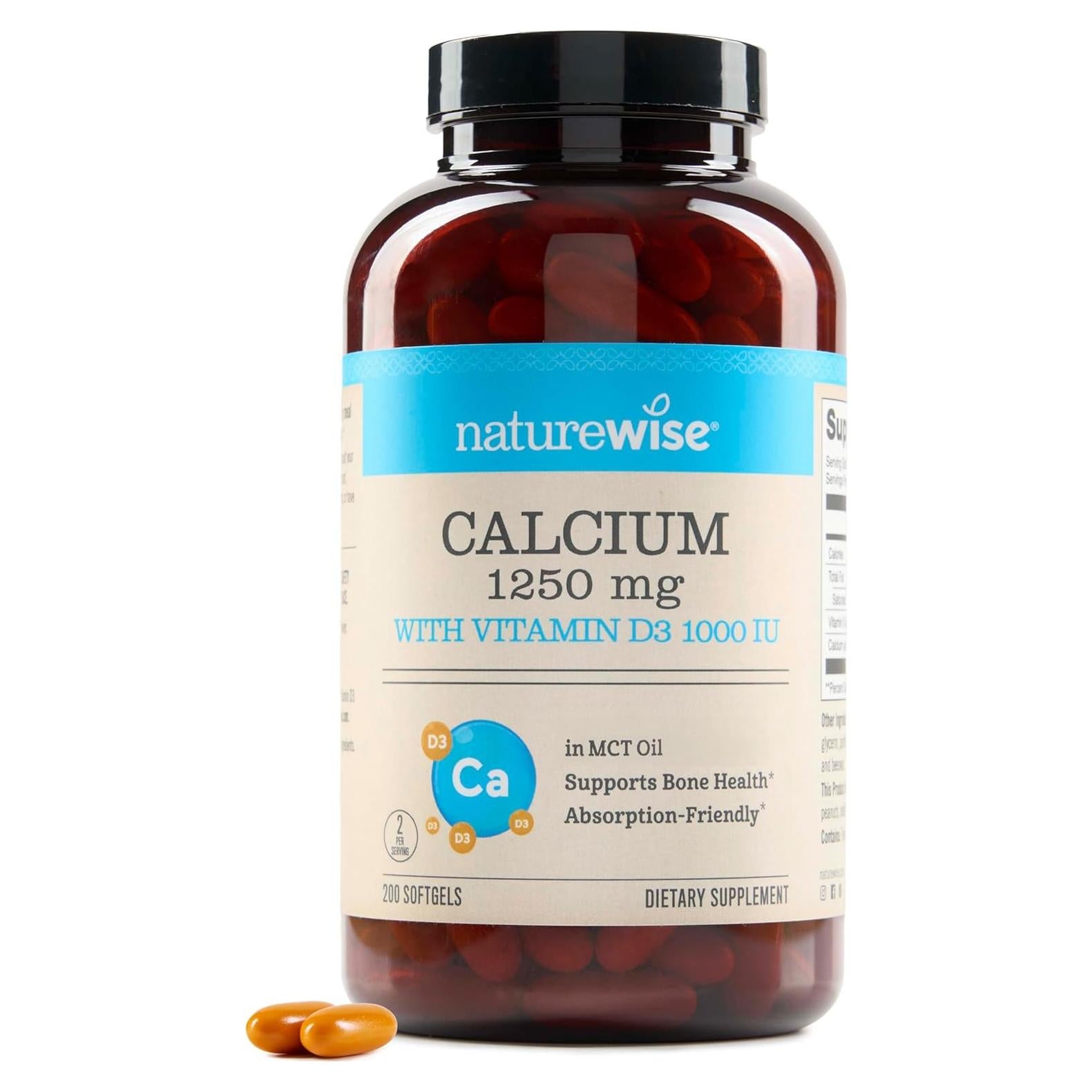 NatureWise Suplemento de Calcio 1250mg + Vitamina D3 1000UI