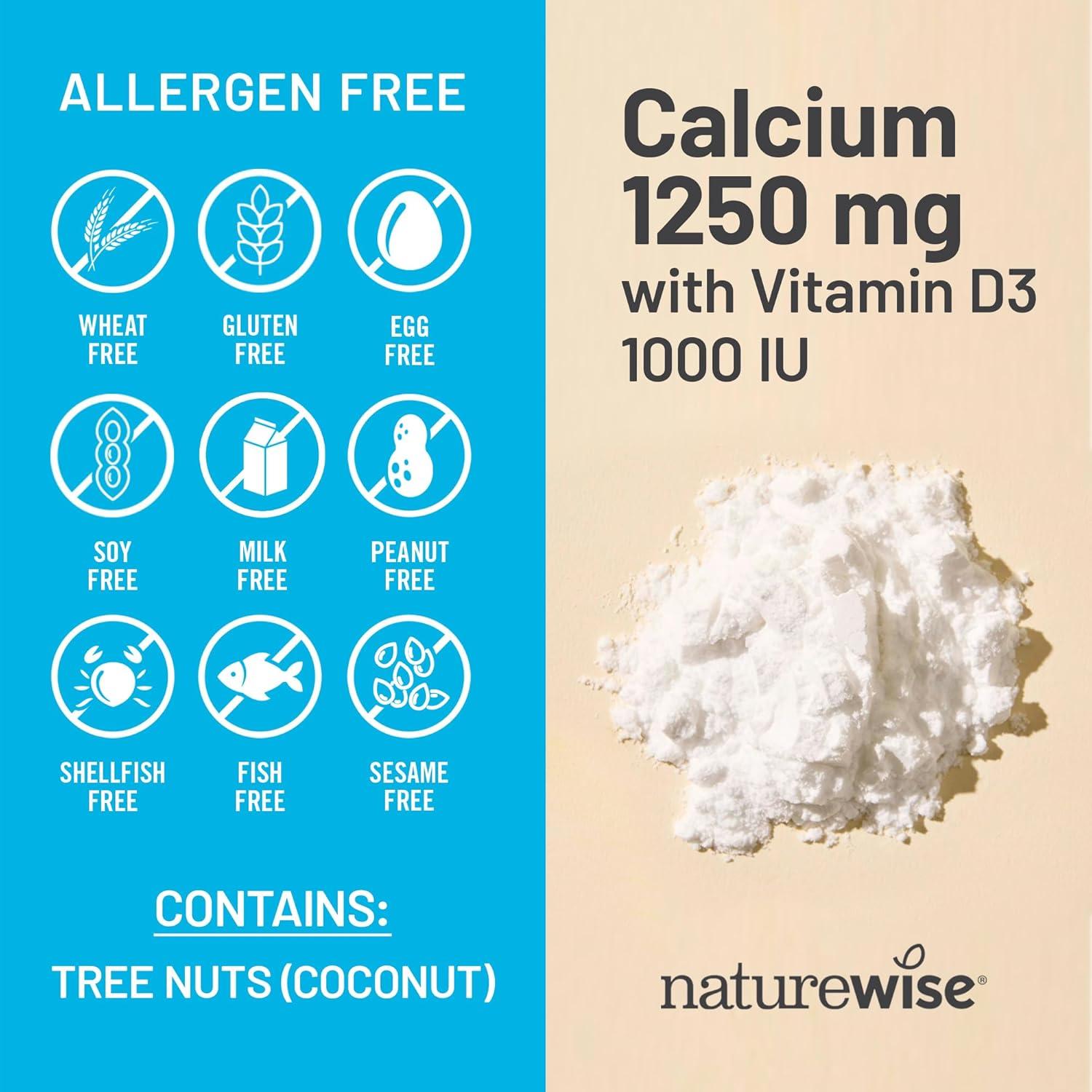NatureWise Suplemento de Calcio 1250mg + Vitamina D3 1000UI