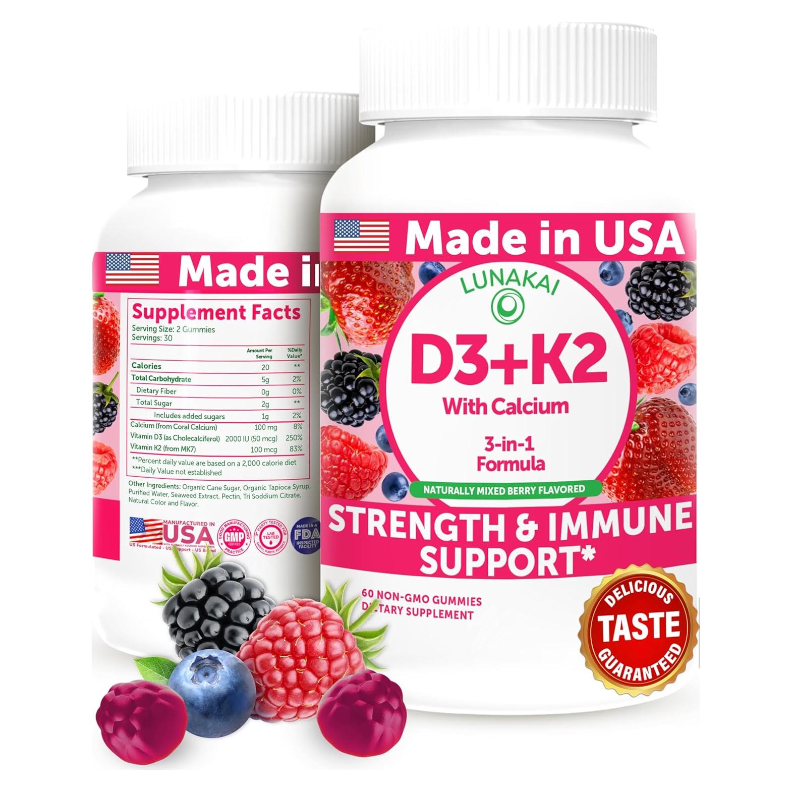 Gomas de Vitamina D3 K2 Lunakai 60ct - Veganas y Sin OGM