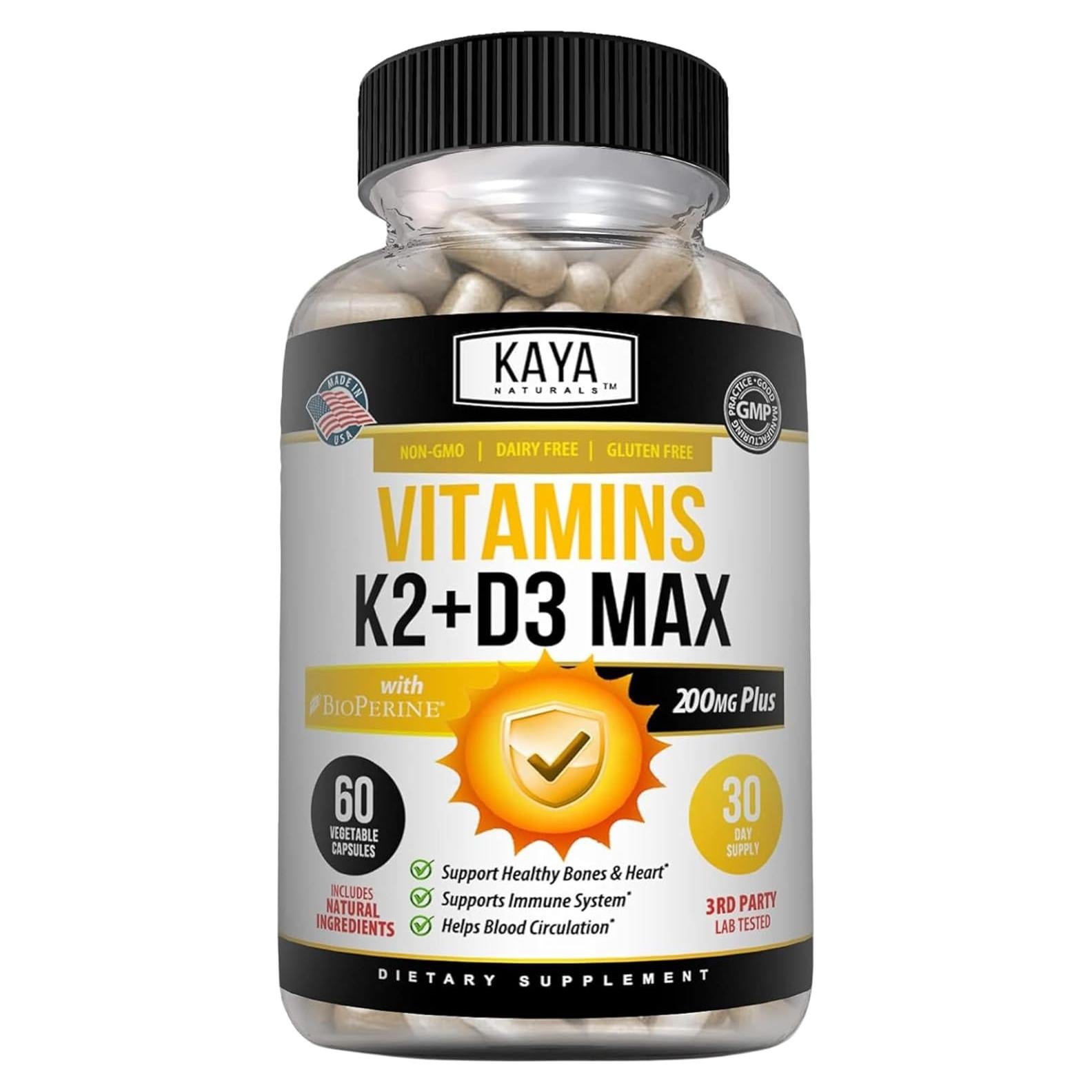 Kaya Naturals Vitaminas K2 + D3 180 Cápsulas Suplemento