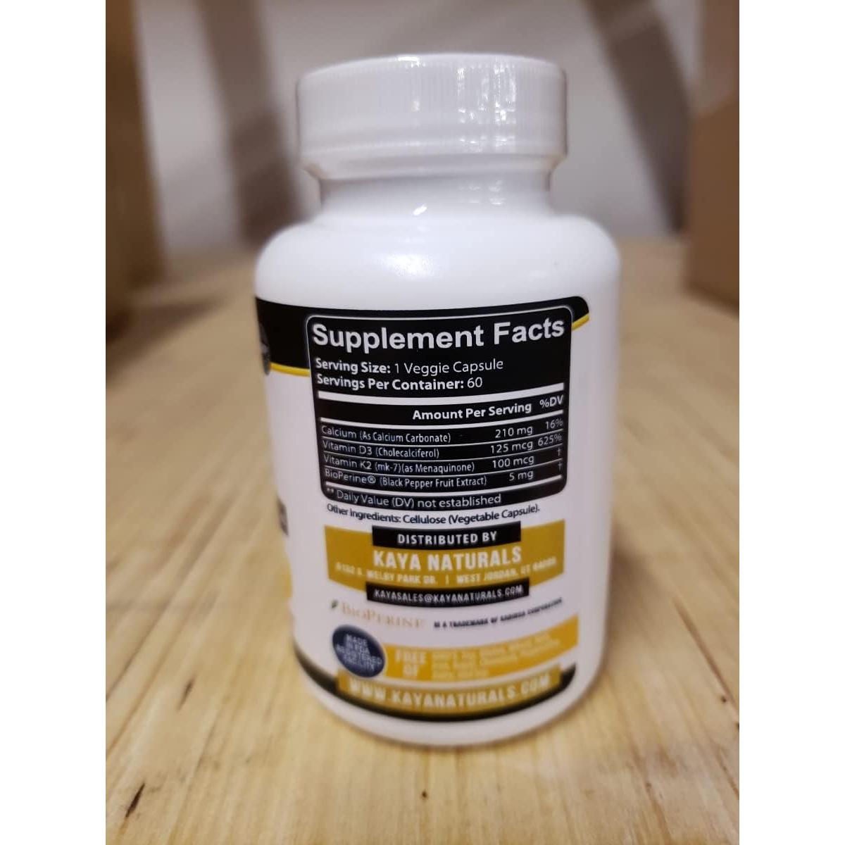 Kaya Naturals Vitaminas K2 + D3 180 Cápsulas Suplemento