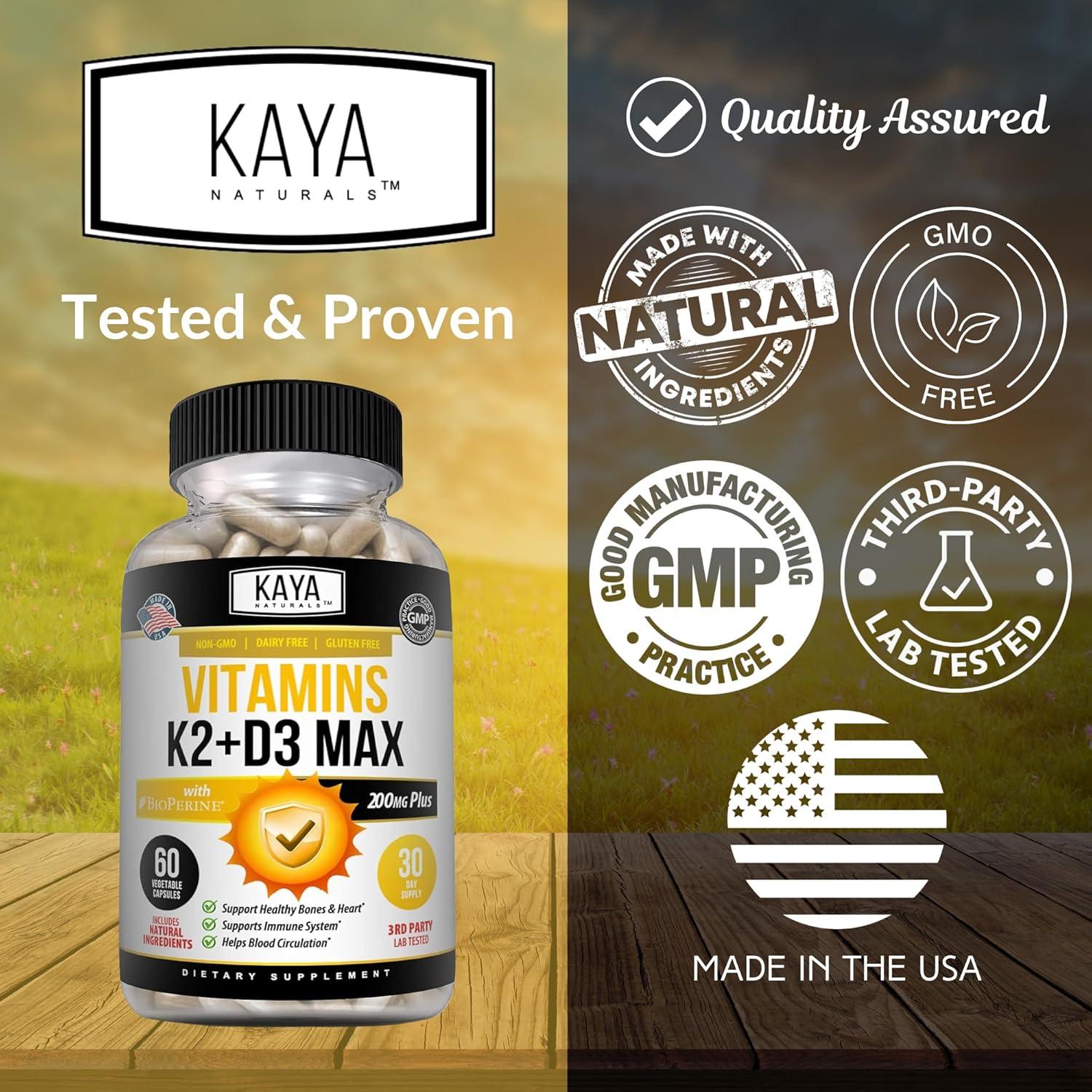 Kaya Naturals Vitaminas K2 + D3 180 Cápsulas Suplemento