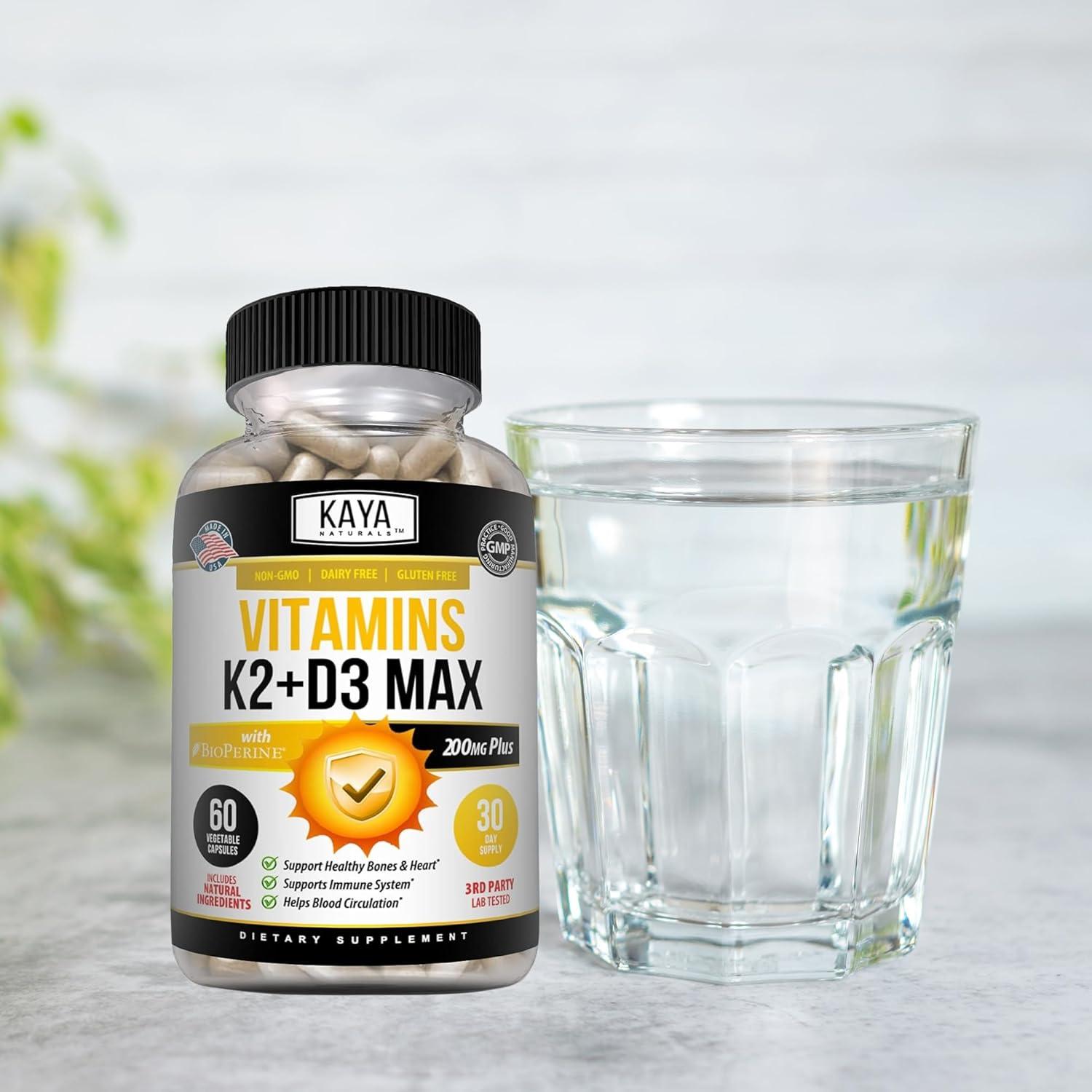 Kaya Naturals Vitaminas K2 + D3 180 Cápsulas Suplemento