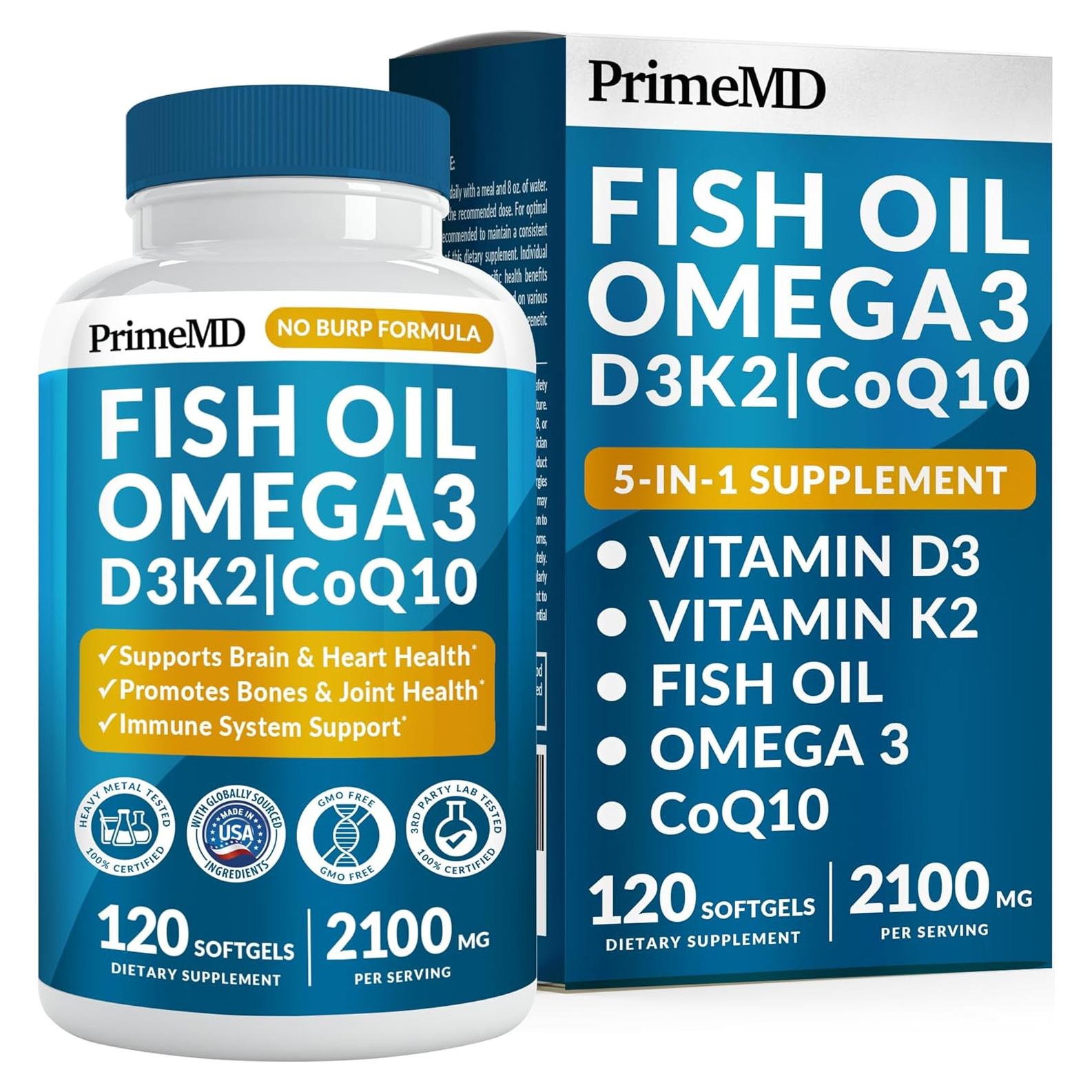 Suplemento Omega 3 PrimeMD 2100mg con D3 K2 y CoQ10 - 120 geles