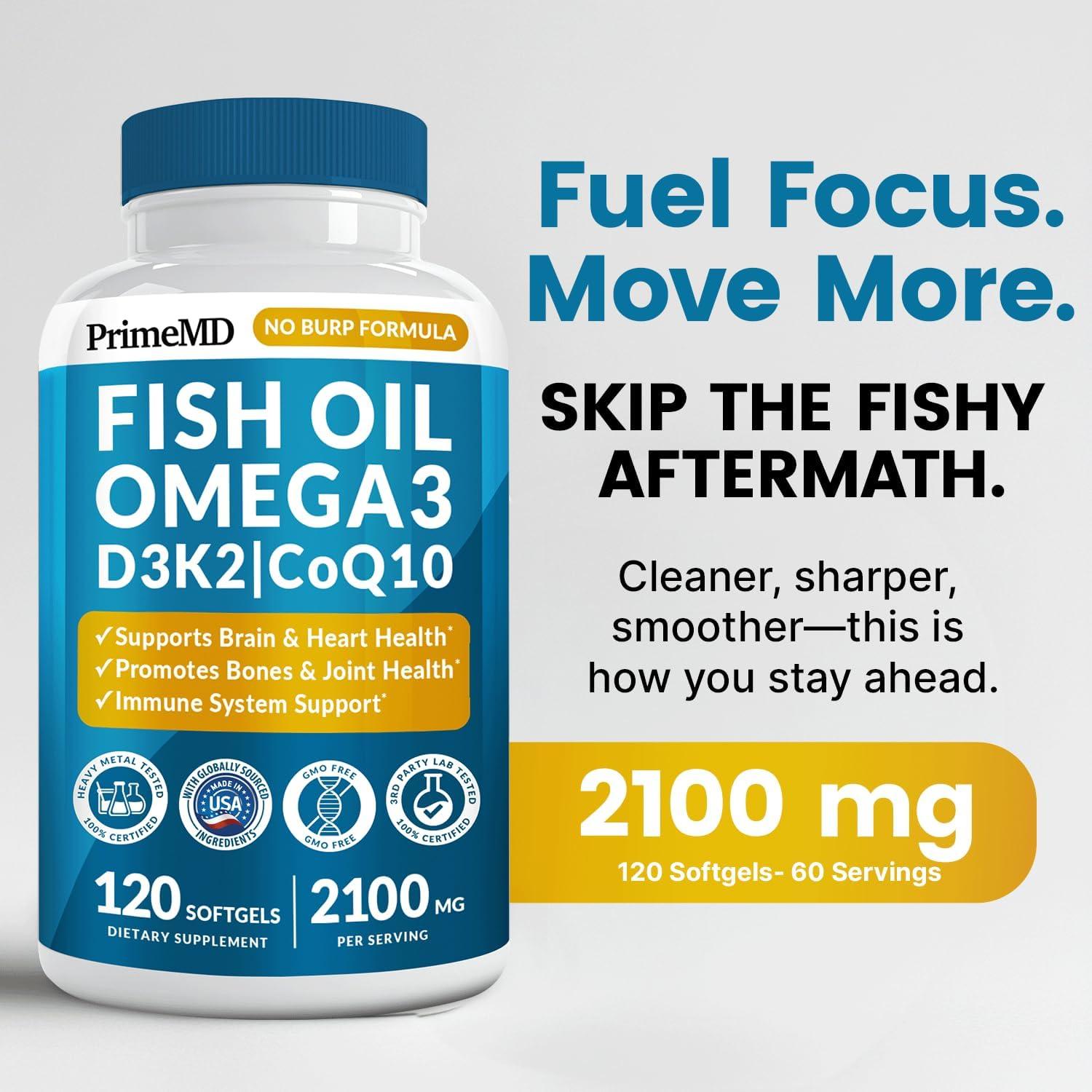 Suplemento Omega 3 PrimeMD 2100mg con D3 K2 y CoQ10 - 120 geles