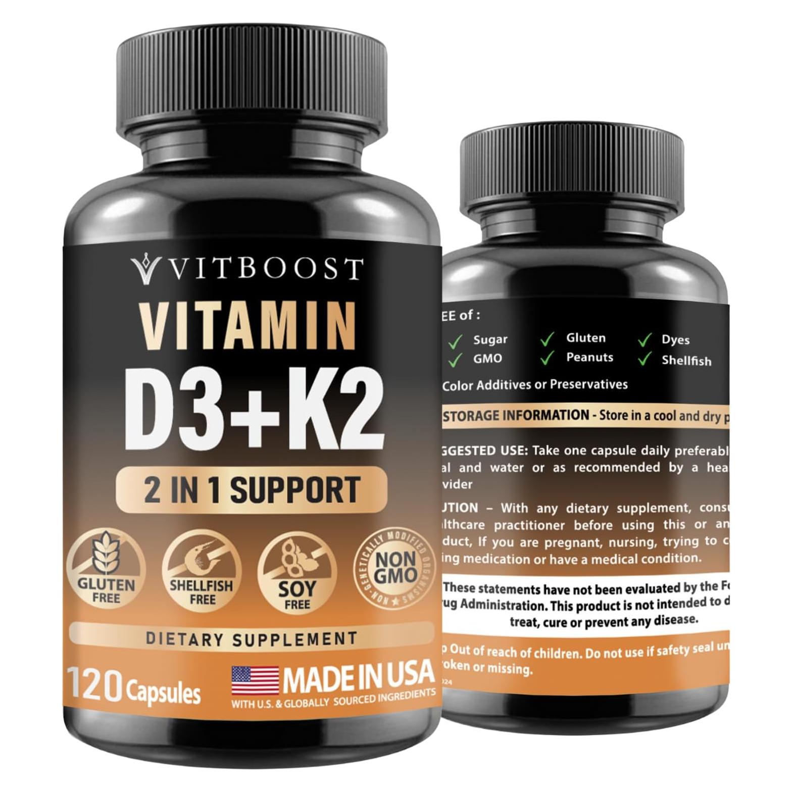 Vitamina D3 K2 5000 UI 125 mcg - Vitboost - 120 Cápsulas