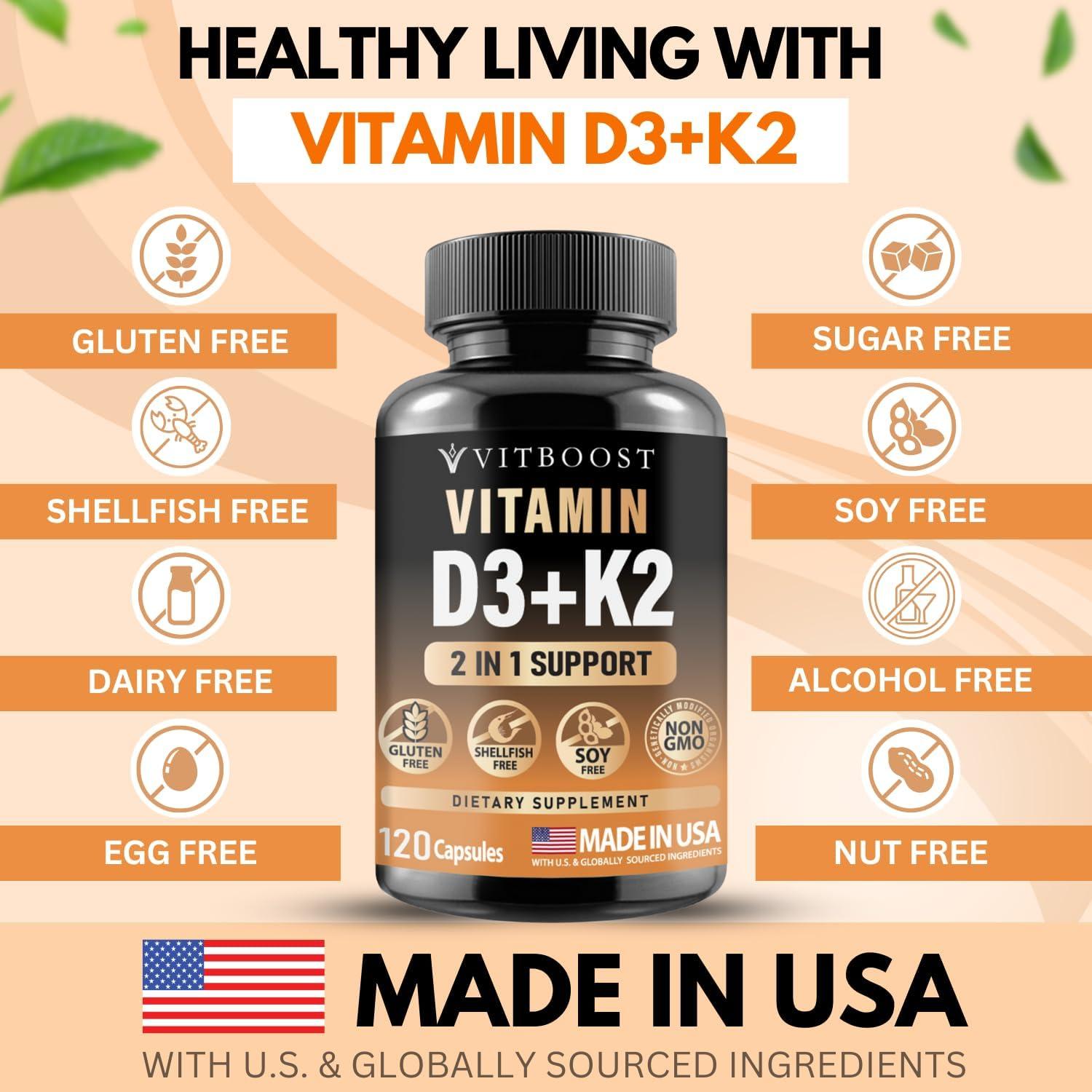 Vitamina D3 K2 5000 UI 125 mcg - Vitboost - 120 Cápsulas