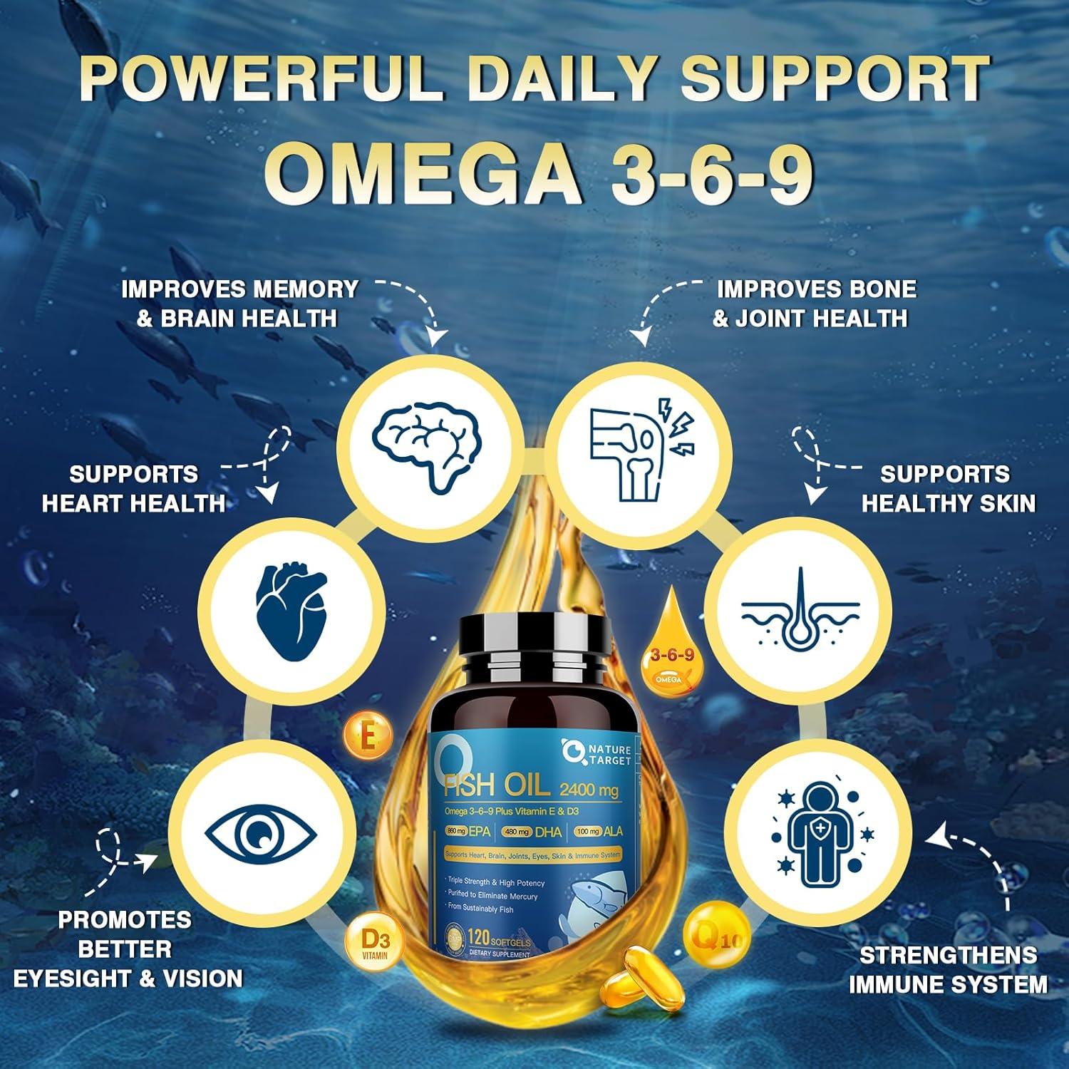 NATURE TARGET Aceite de Pescado Omega 3 6 9 2400mg 120 Cápsulas