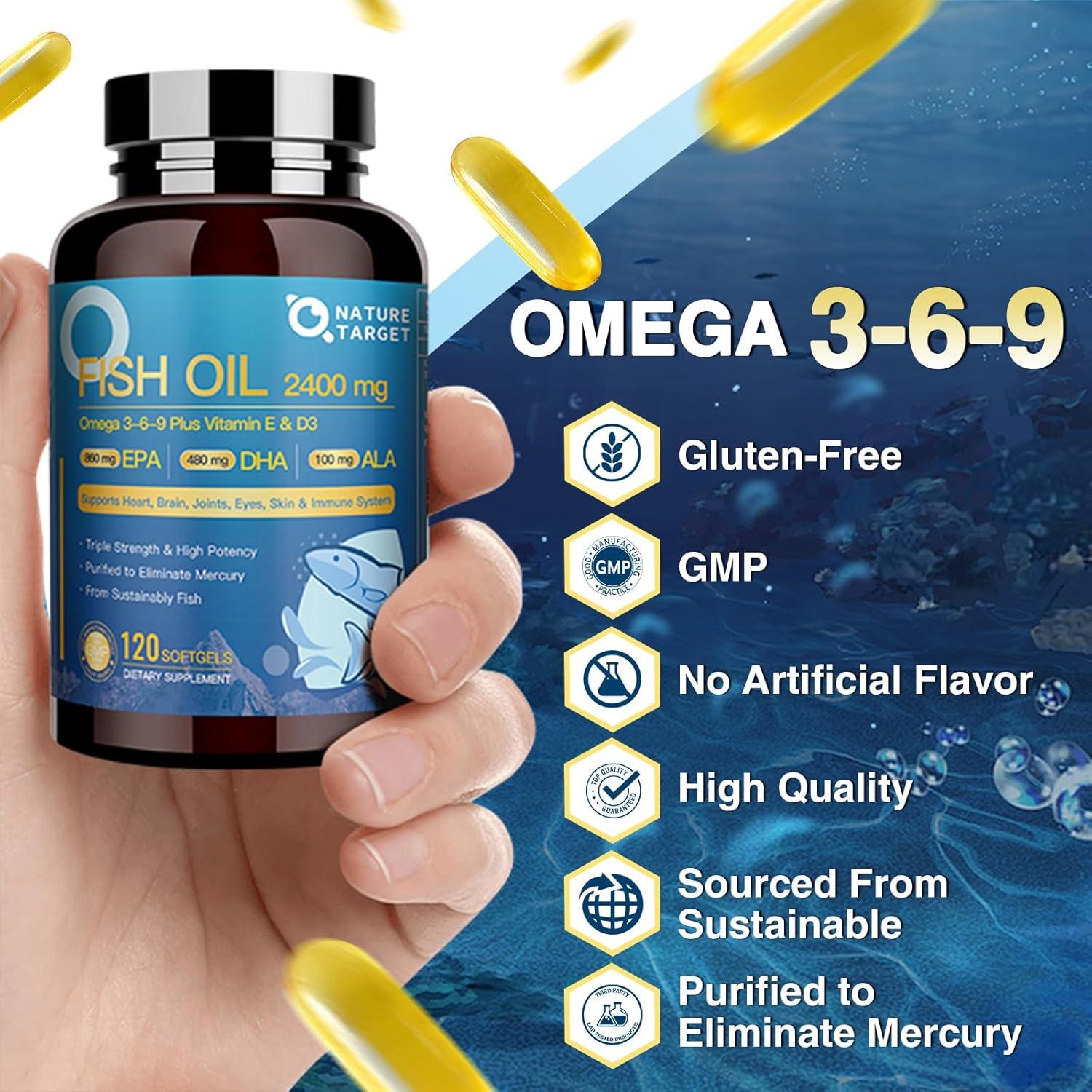 NATURE TARGET Aceite de Pescado Omega 3 6 9 2400mg 120 Cápsulas