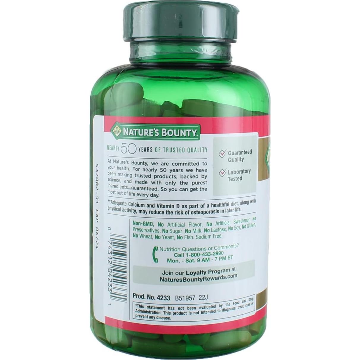 Nature's Bounty Carbonato de Calcio 600mg y Vitamina D3 800UI 250 Tabletas