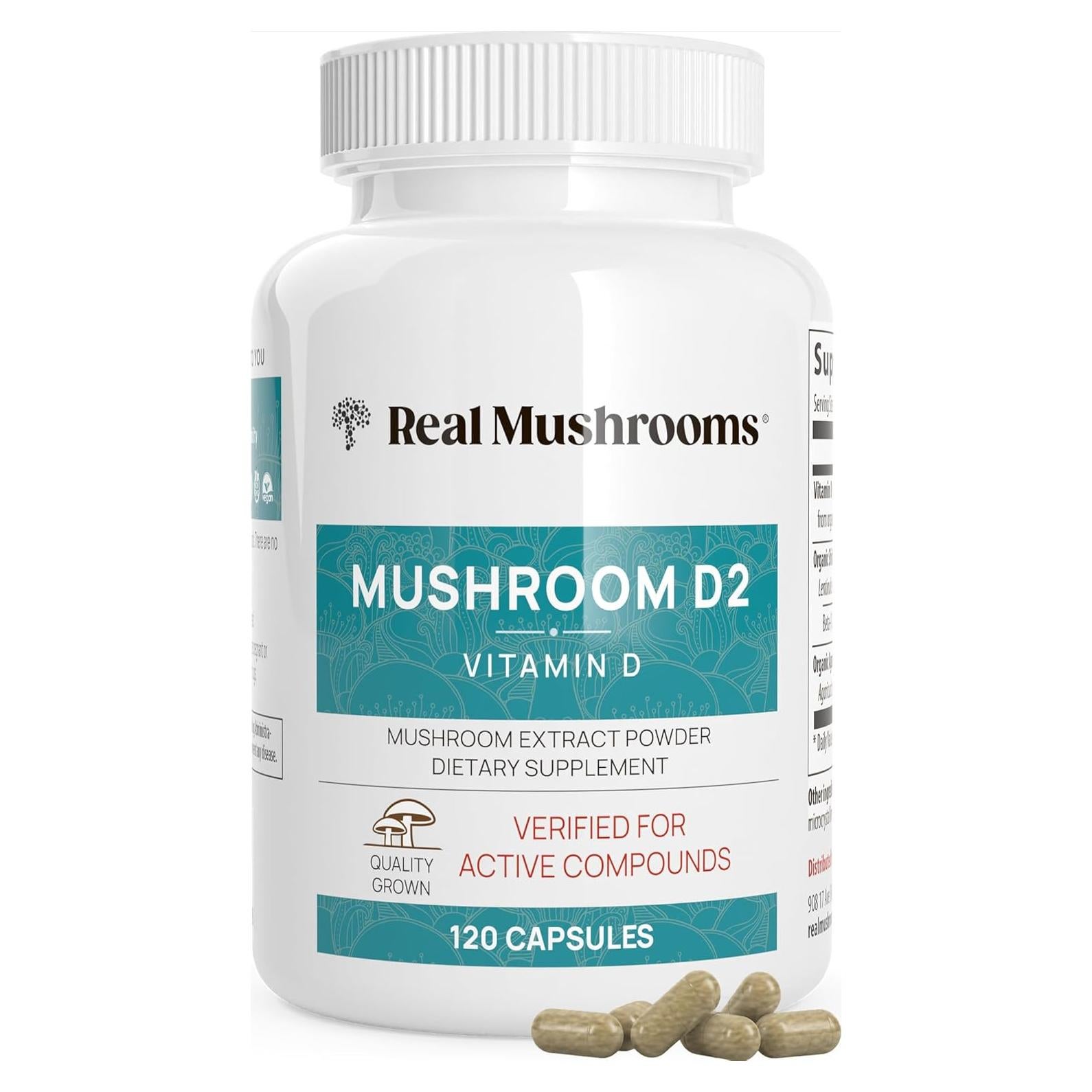 Vitamina D2 Vegana Real Mushrooms 1000 UI - 120 Cápsulas