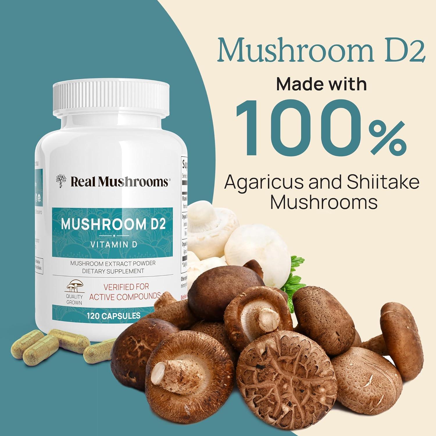 Vitamina D2 Vegana Real Mushrooms 1000 UI - 120 Cápsulas
