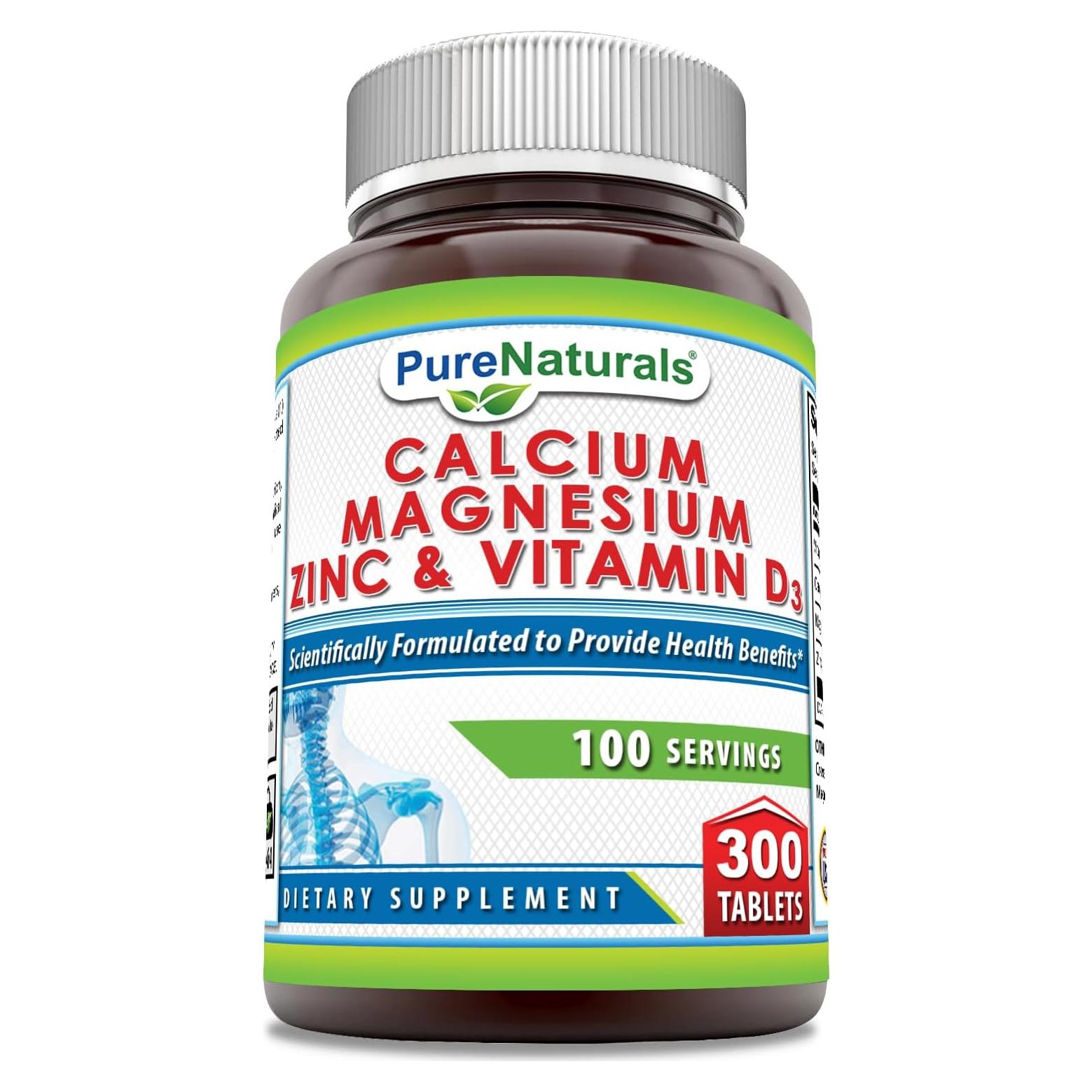 Suplemento Calcio Magnesio Zinc Vitamina D3 Pure Naturals 300 Tabletas