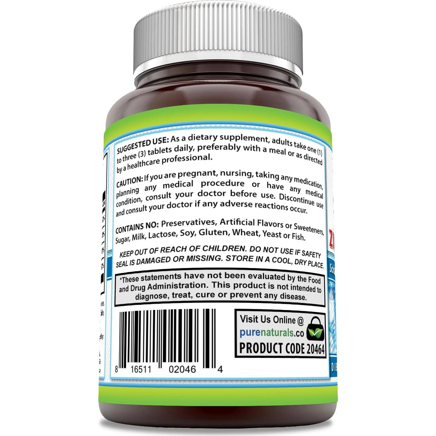 Suplemento Calcio Magnesio Zinc Vitamina D3 Pure Naturals 300 Tabletas