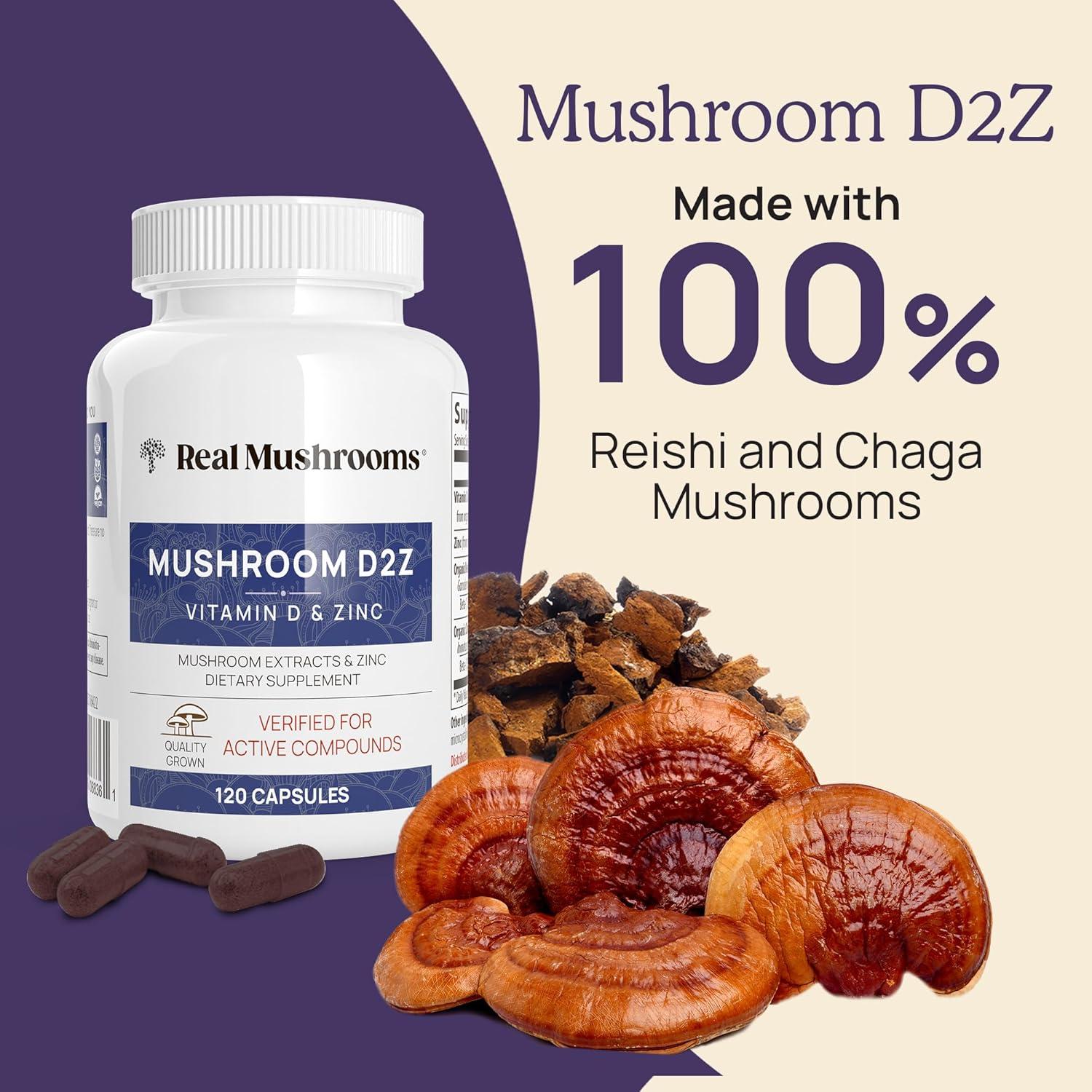 Cápsulas de Zinc y Vitamina D2 Real Mushrooms - 120 Unidades