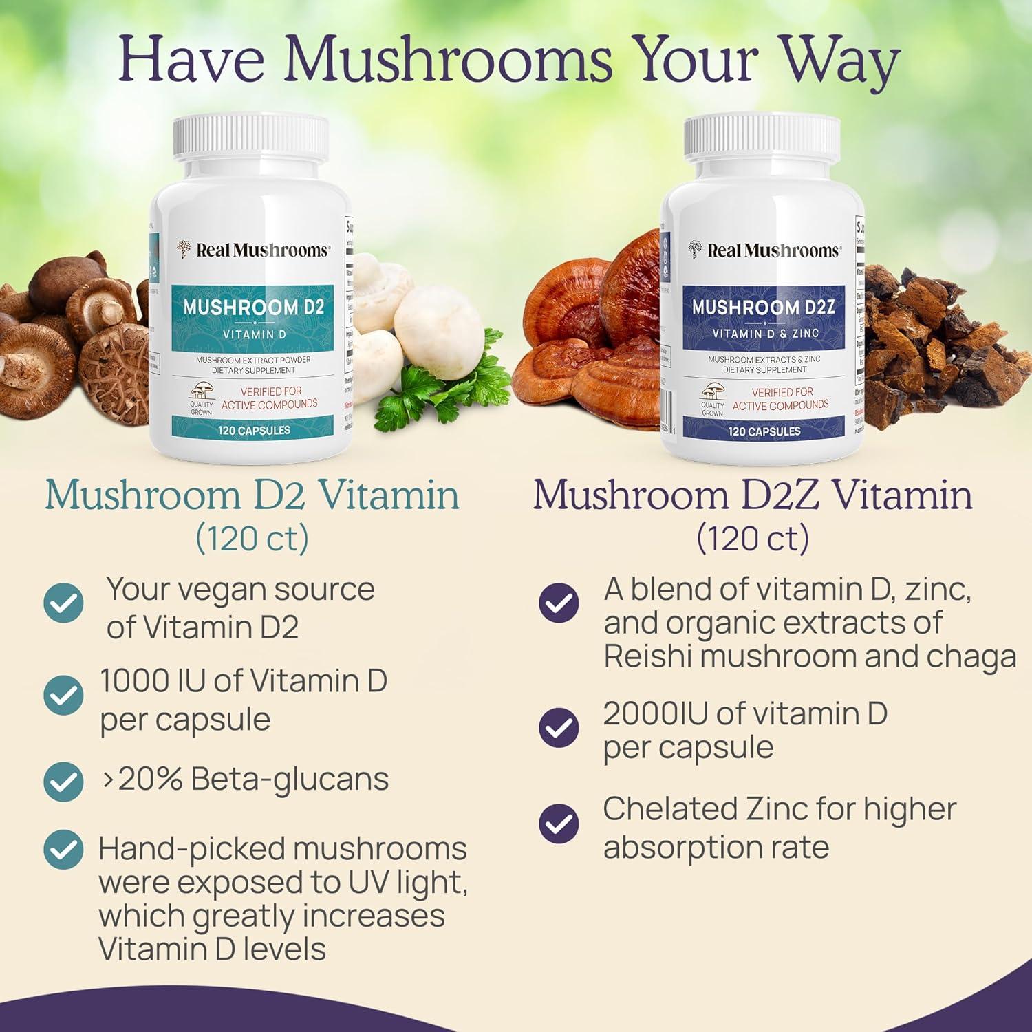 Cápsulas de Zinc y Vitamina D2 Real Mushrooms - 120 Unidades