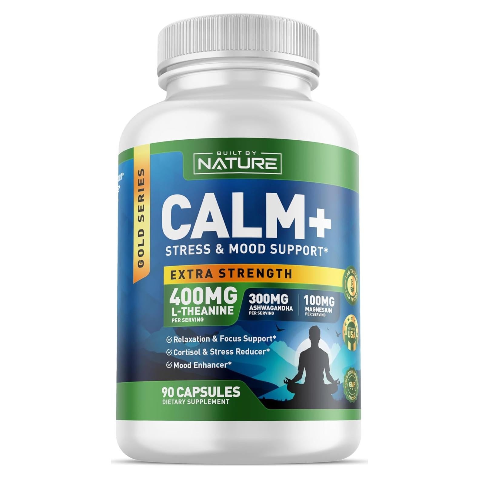 Suplemento Calmante Construido por la Naturaleza Calm+ 90 Cápsulas L-Theanina Ashwagandha