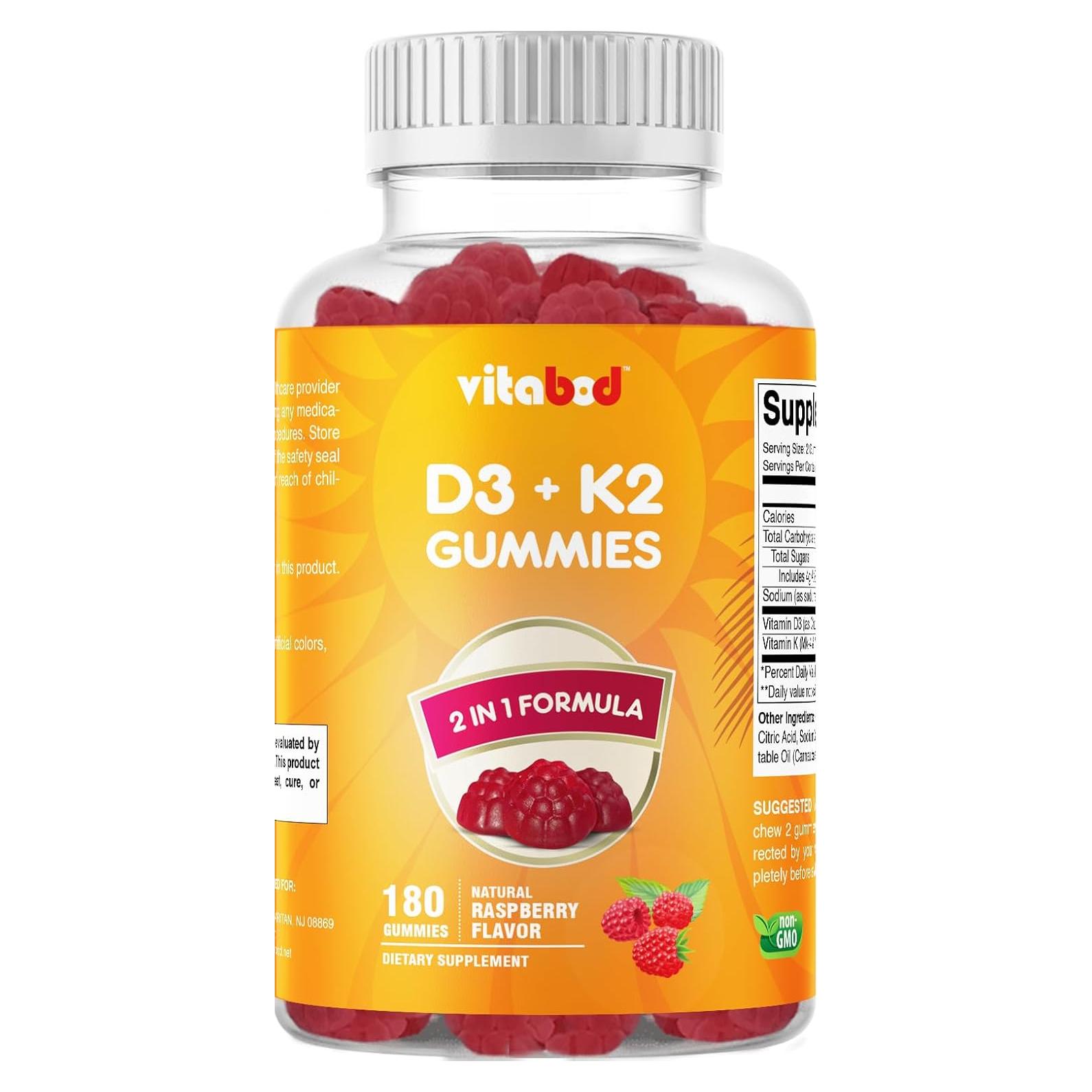 Gomitas Veganas de Vitamina D3 + K2 Vitabod - 180 Unidades