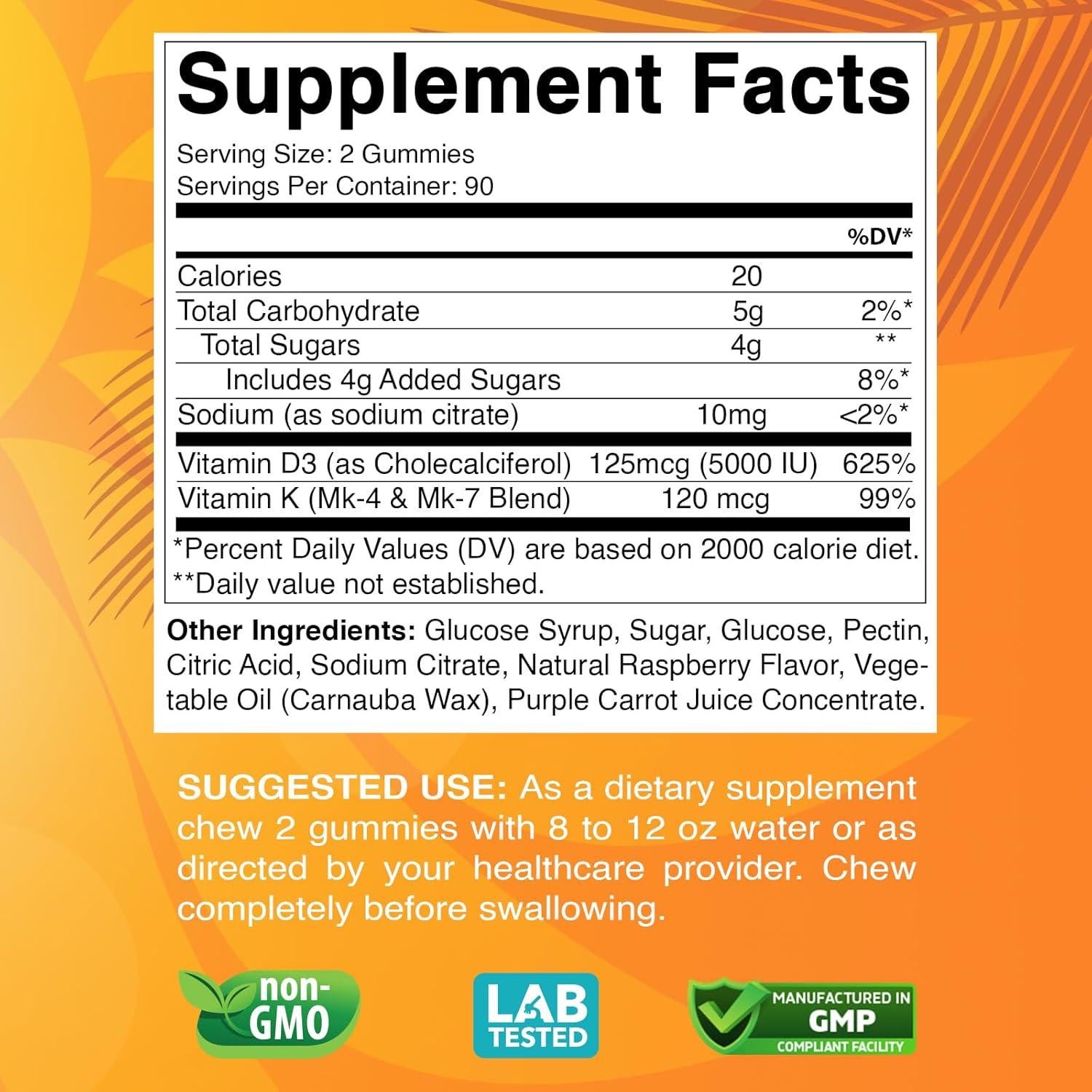 Gomitas Veganas de Vitamina D3 + K2 Vitabod - 180 Unidades