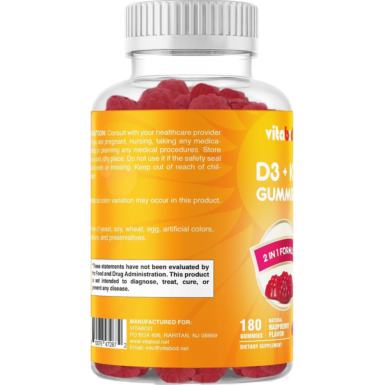 Gomitas Veganas de Vitamina D3 + K2 Vitabod - 180 Unidades