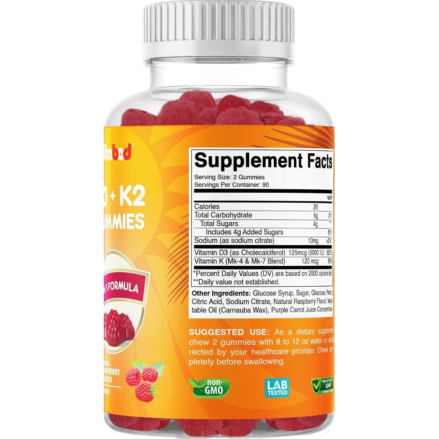 Gomitas Veganas de Vitamina D3 + K2 Vitabod - 180 Unidades