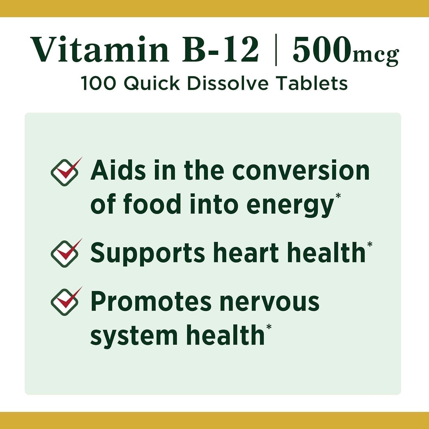 Vitaminas B-12 Sublinguales Nature's Bounty 500 mcg 100 Microlozenges