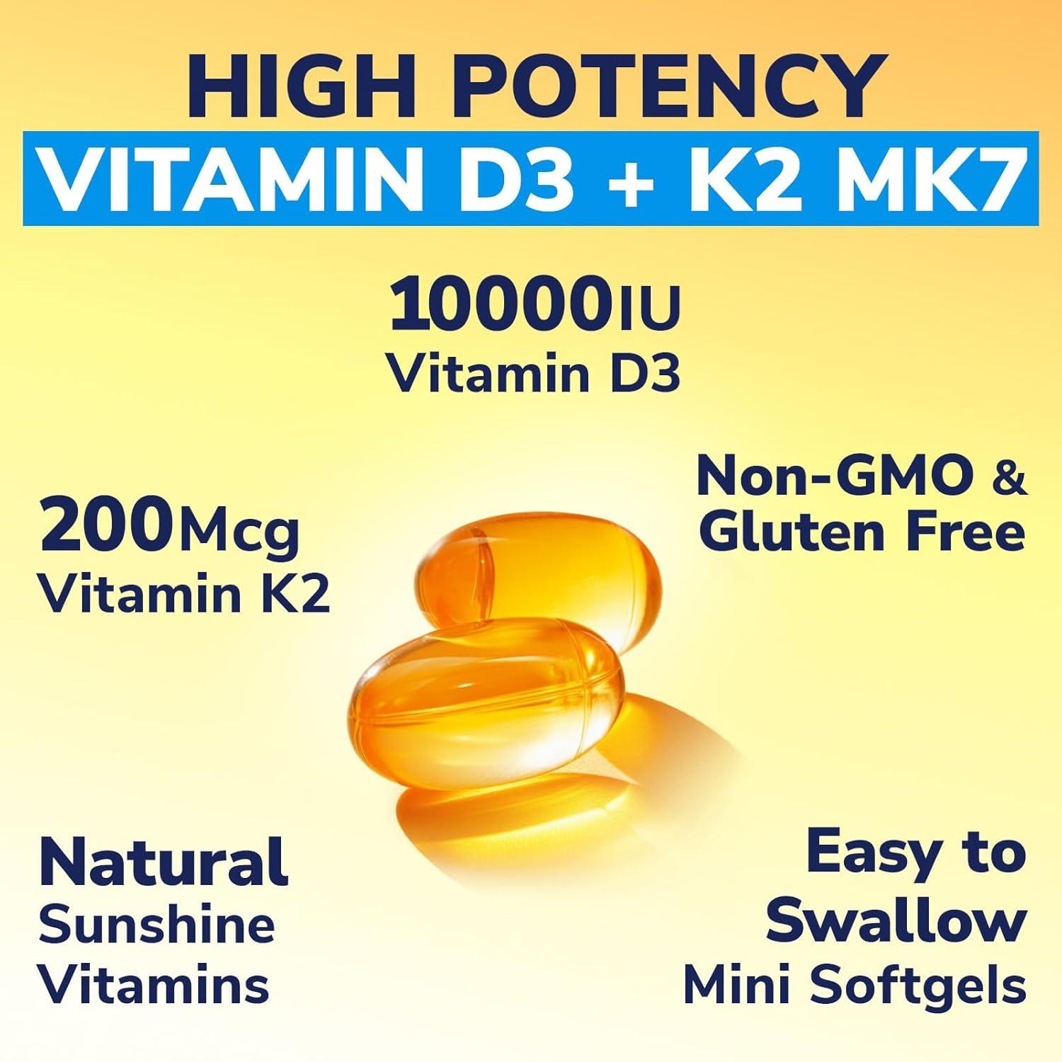 Suplemento Vitamina D3 K2 Vitalibre 10000 UI 200 mcg 90 Gelatinas