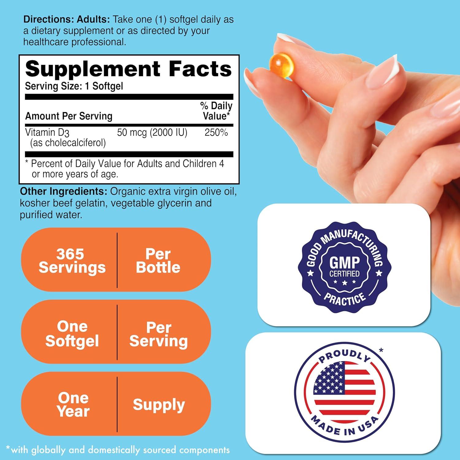 Vitamina D3 2000 IU Colecalciferol 50 mcg Salud a Través de la Nutrición